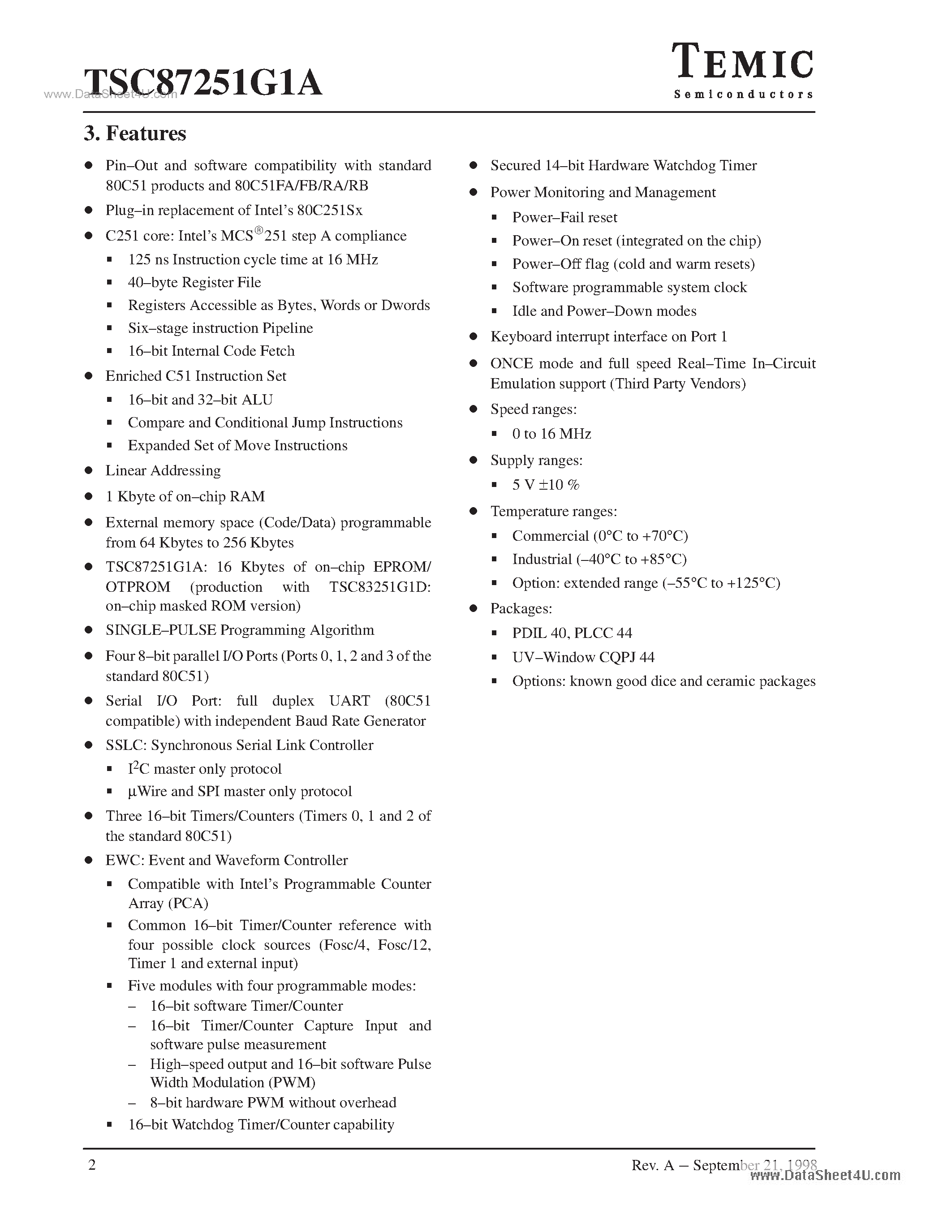 Даташит TSC87251G1A - Extended 8-bit Microcontroller страница 2