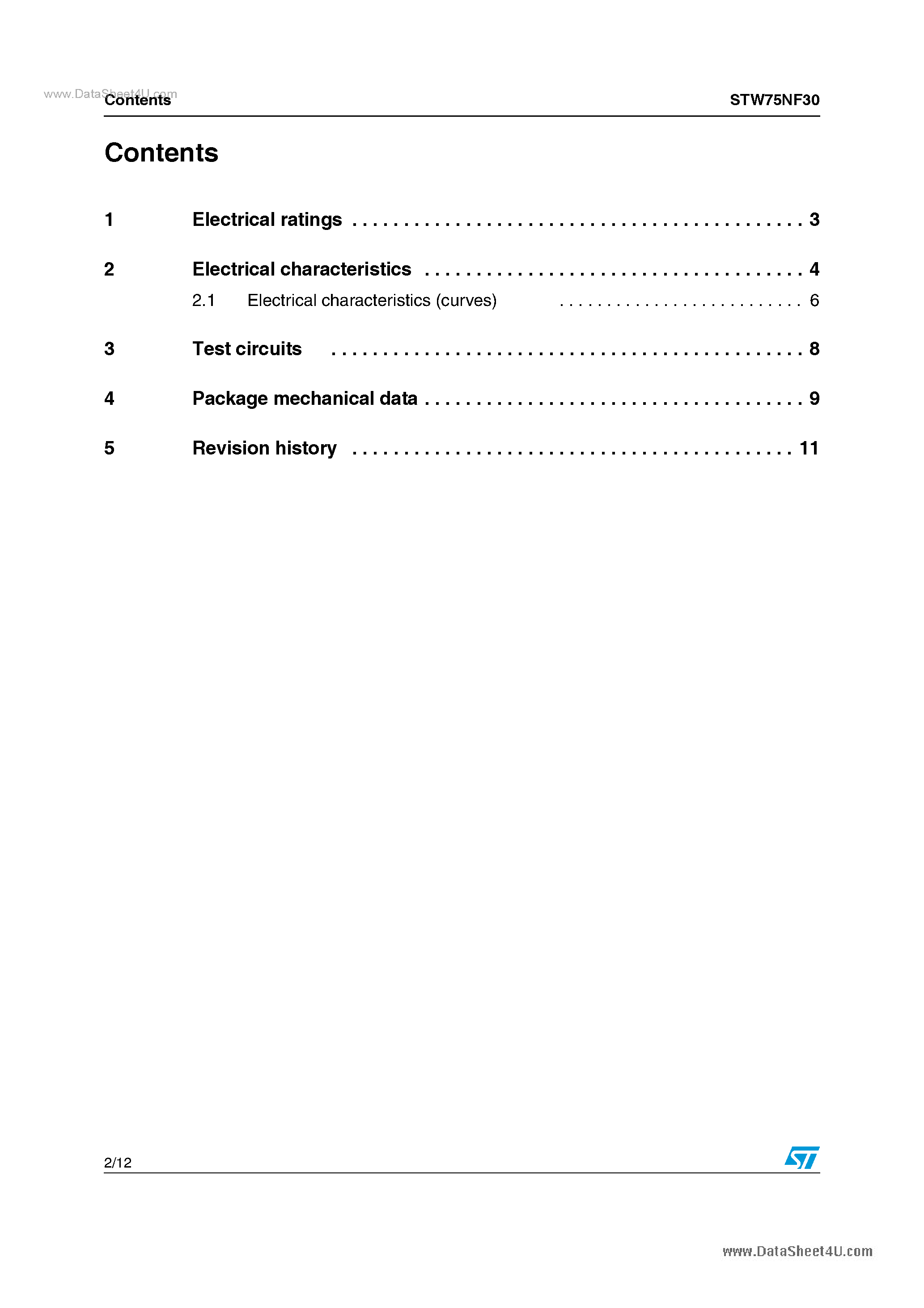 Datasheet STW75NF30 - N-channel Power MOSFET page 2
