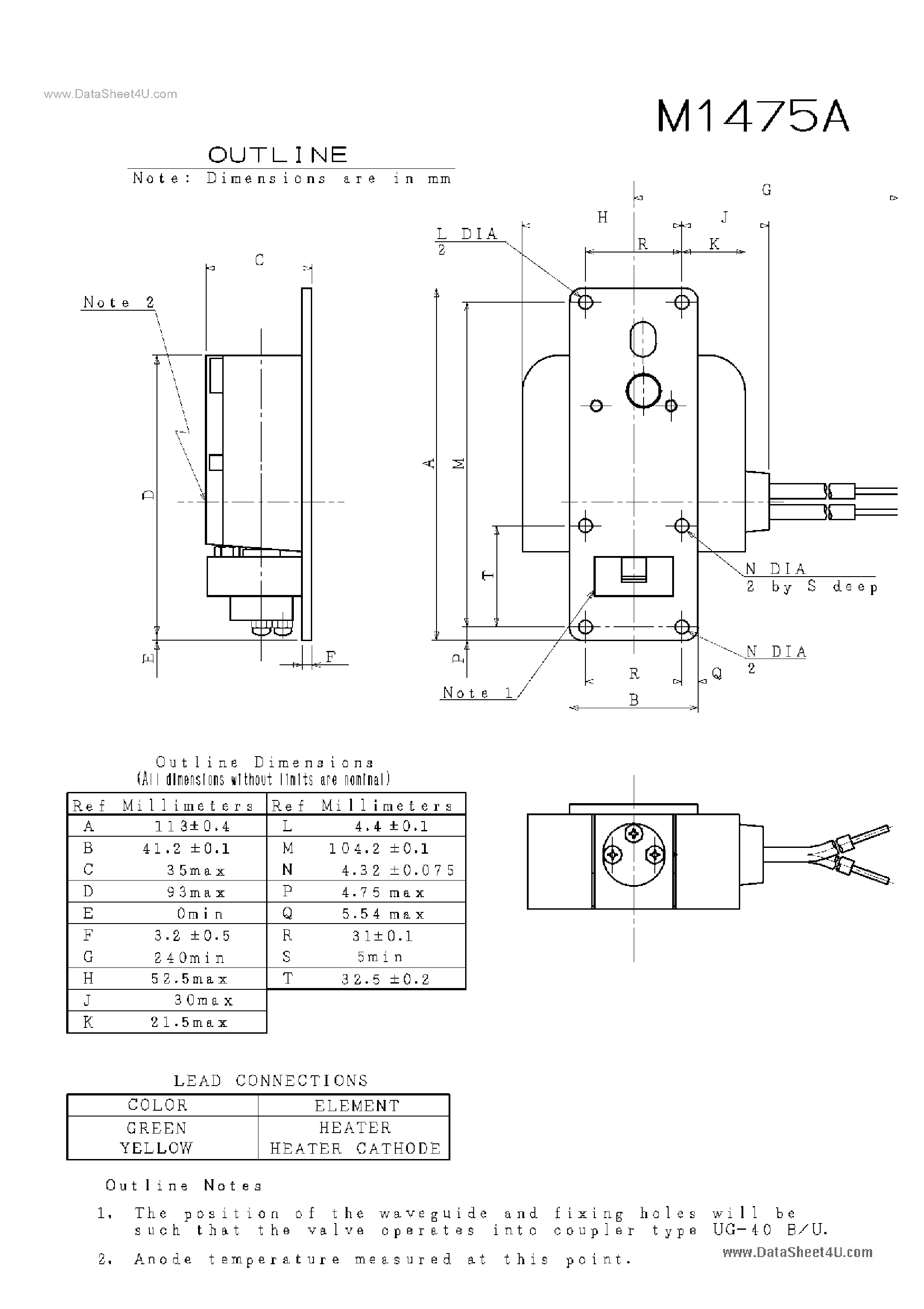 Даташит M1475A - X-Band Magnetron страница 2