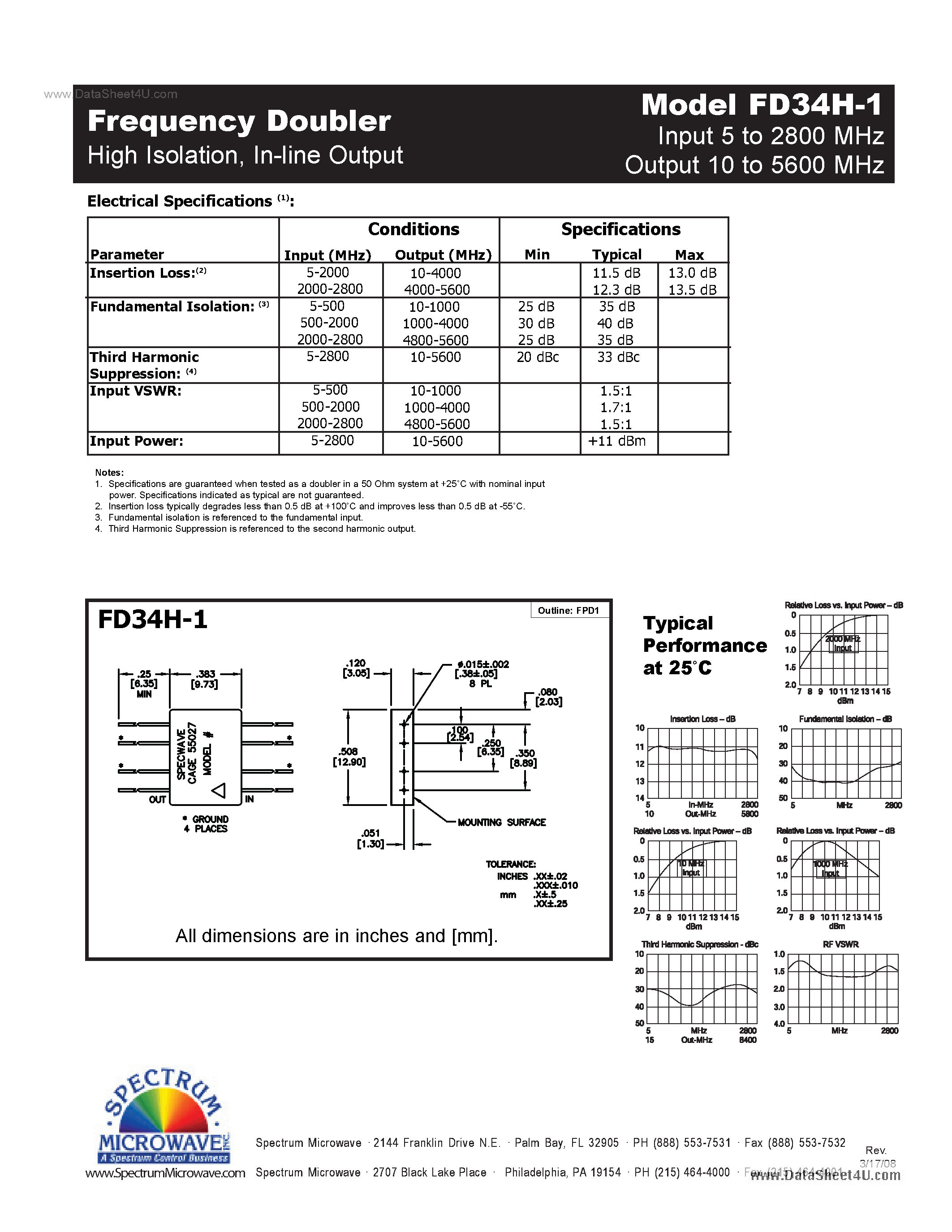 Даташит FD34H-1 - Frequency Doubler страница 1