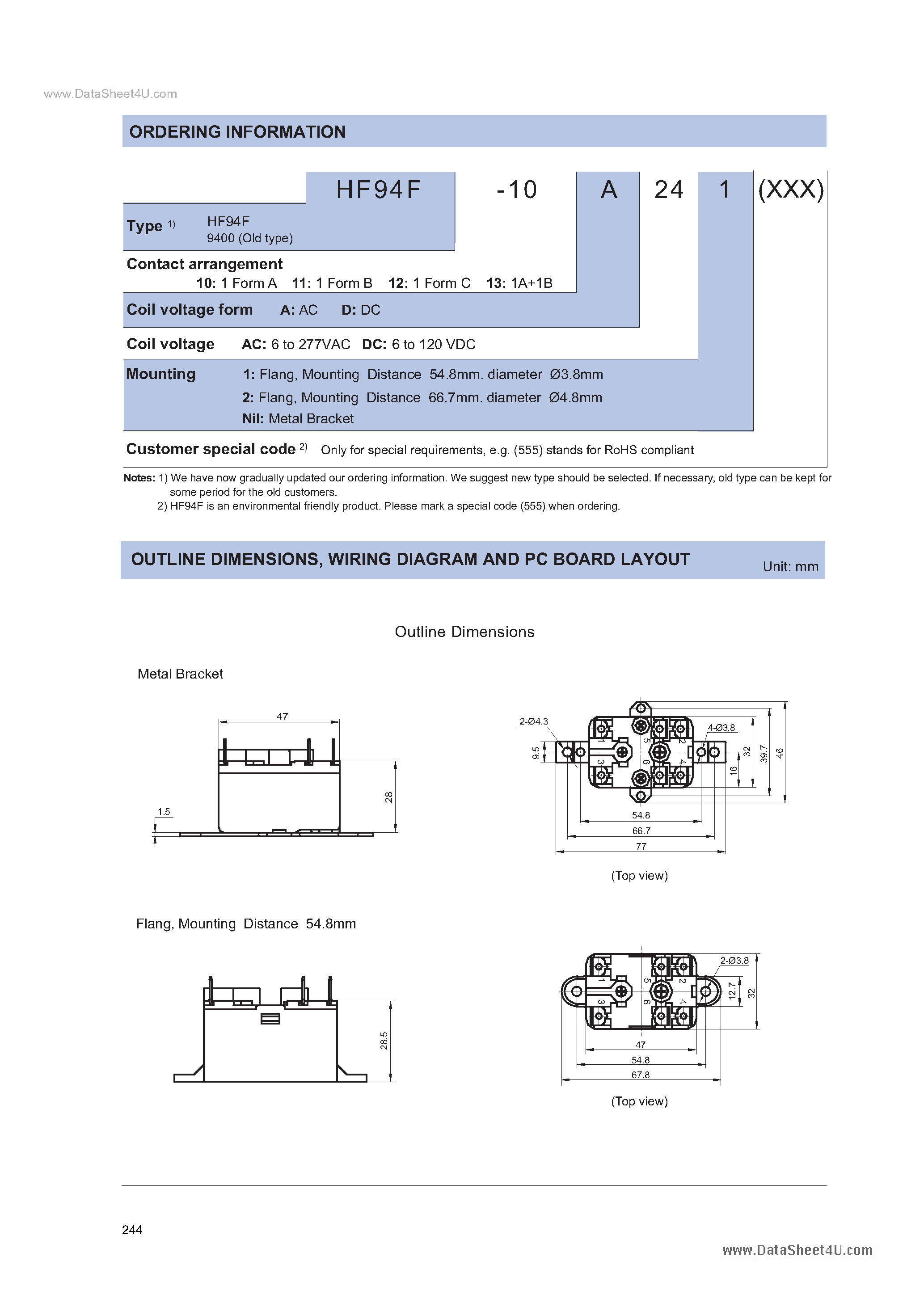 Даташит HF94F - HIGH POWER RELAY страница 2