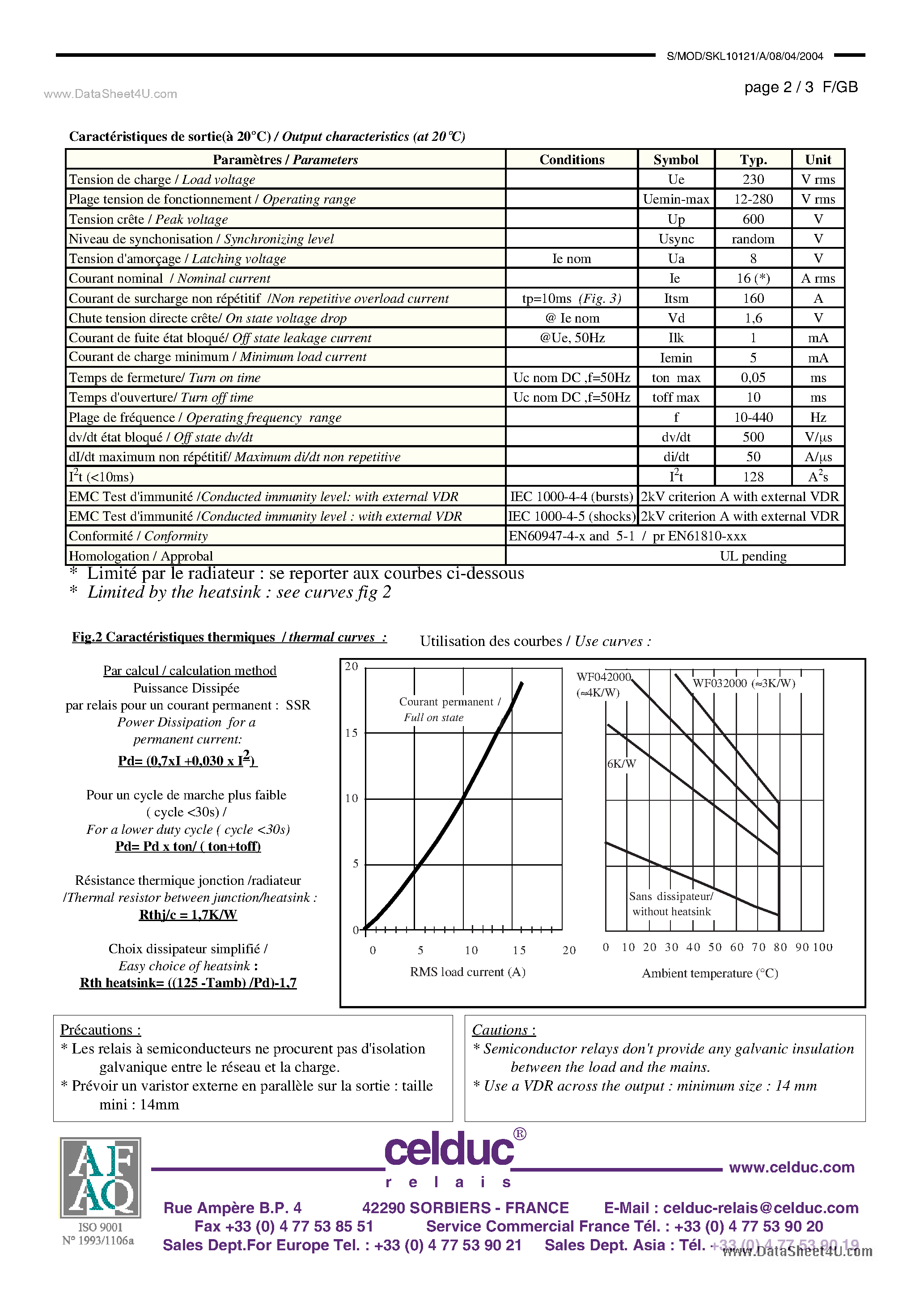 Datasheet SKL10121 page 2 Datasheet SKL10121 - Solid State Relay page 2