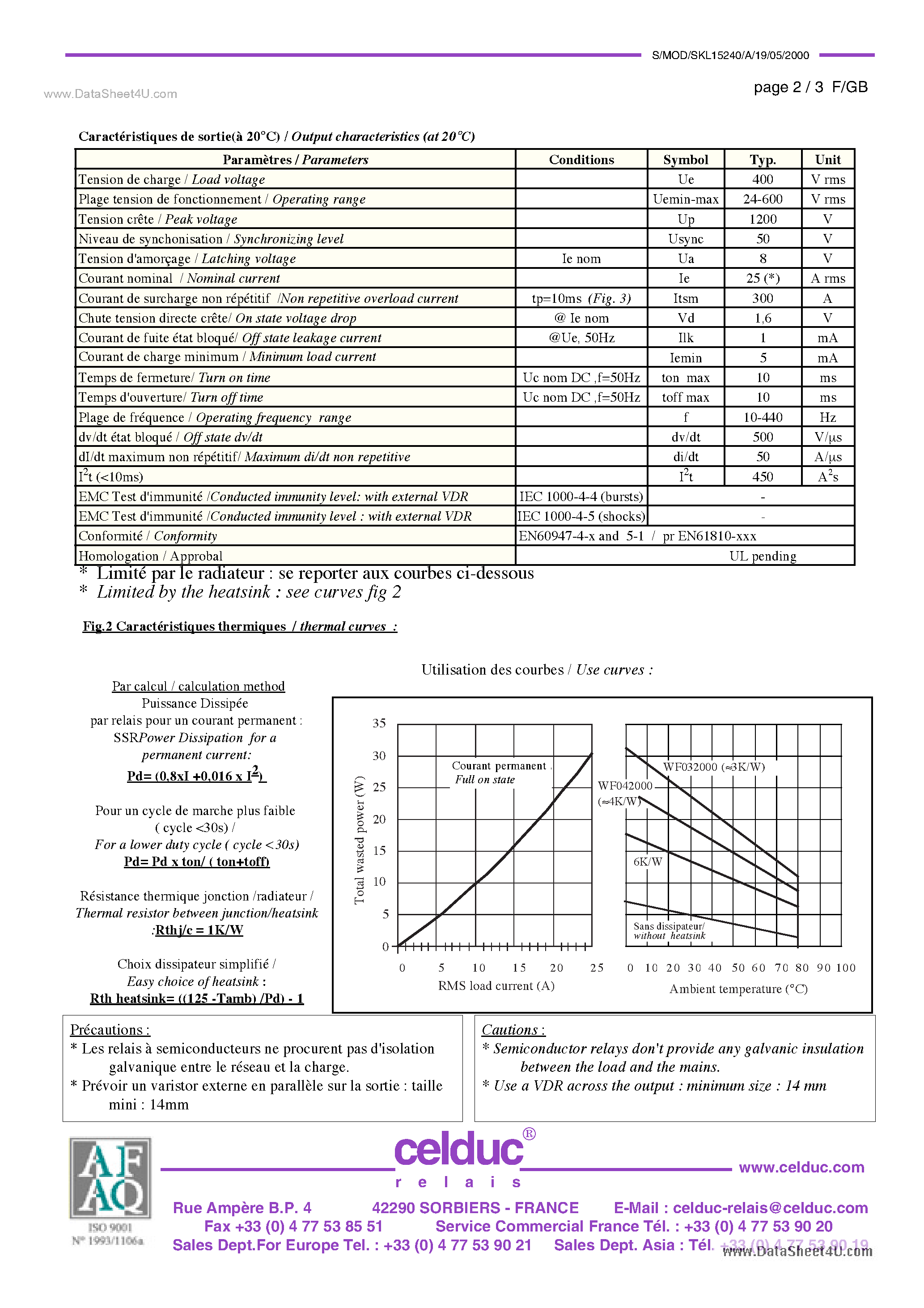 Datasheet SKL15240 - Solid State Relay page 2