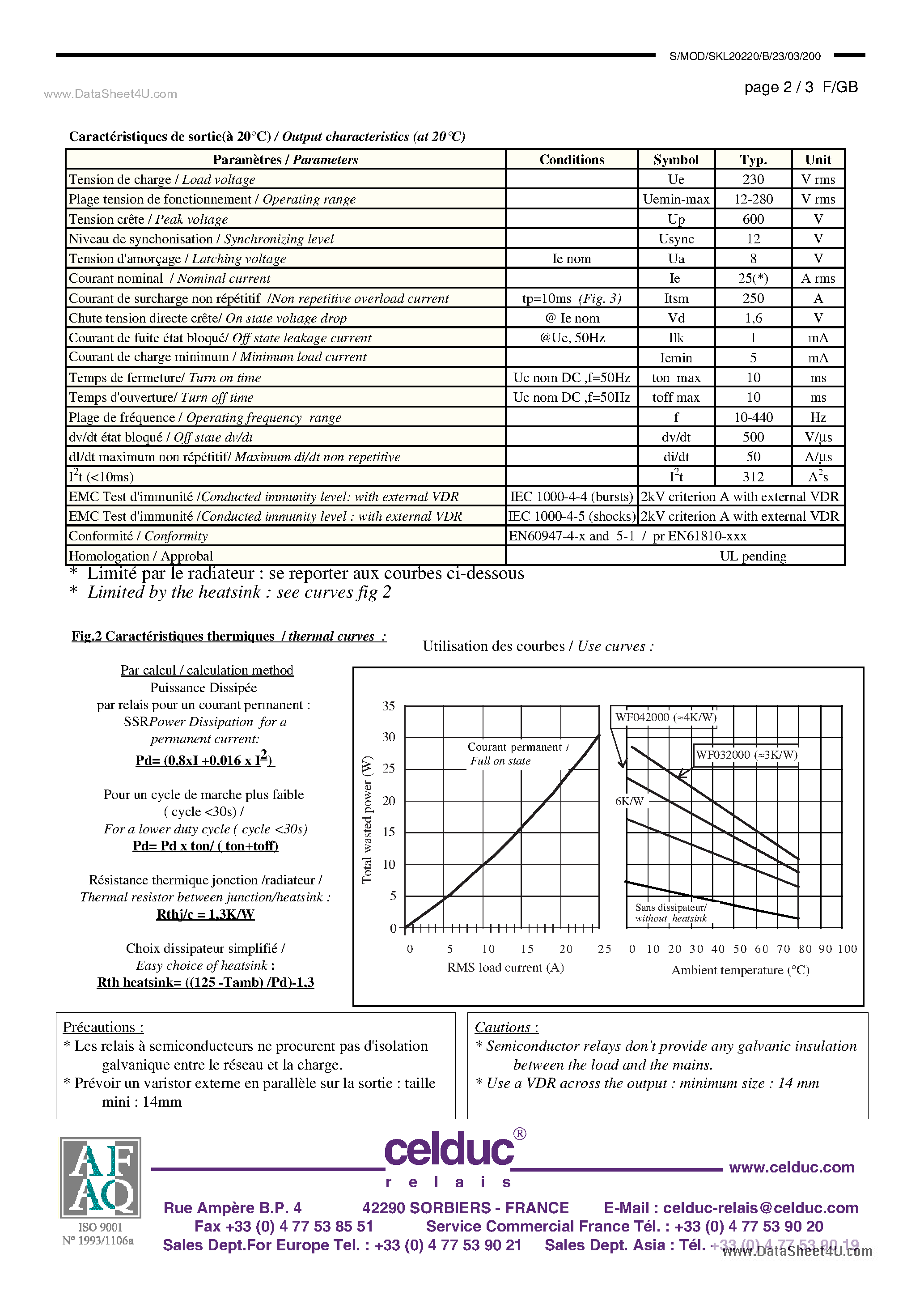 Datasheet SKL20220 - Solid State Relay page 2