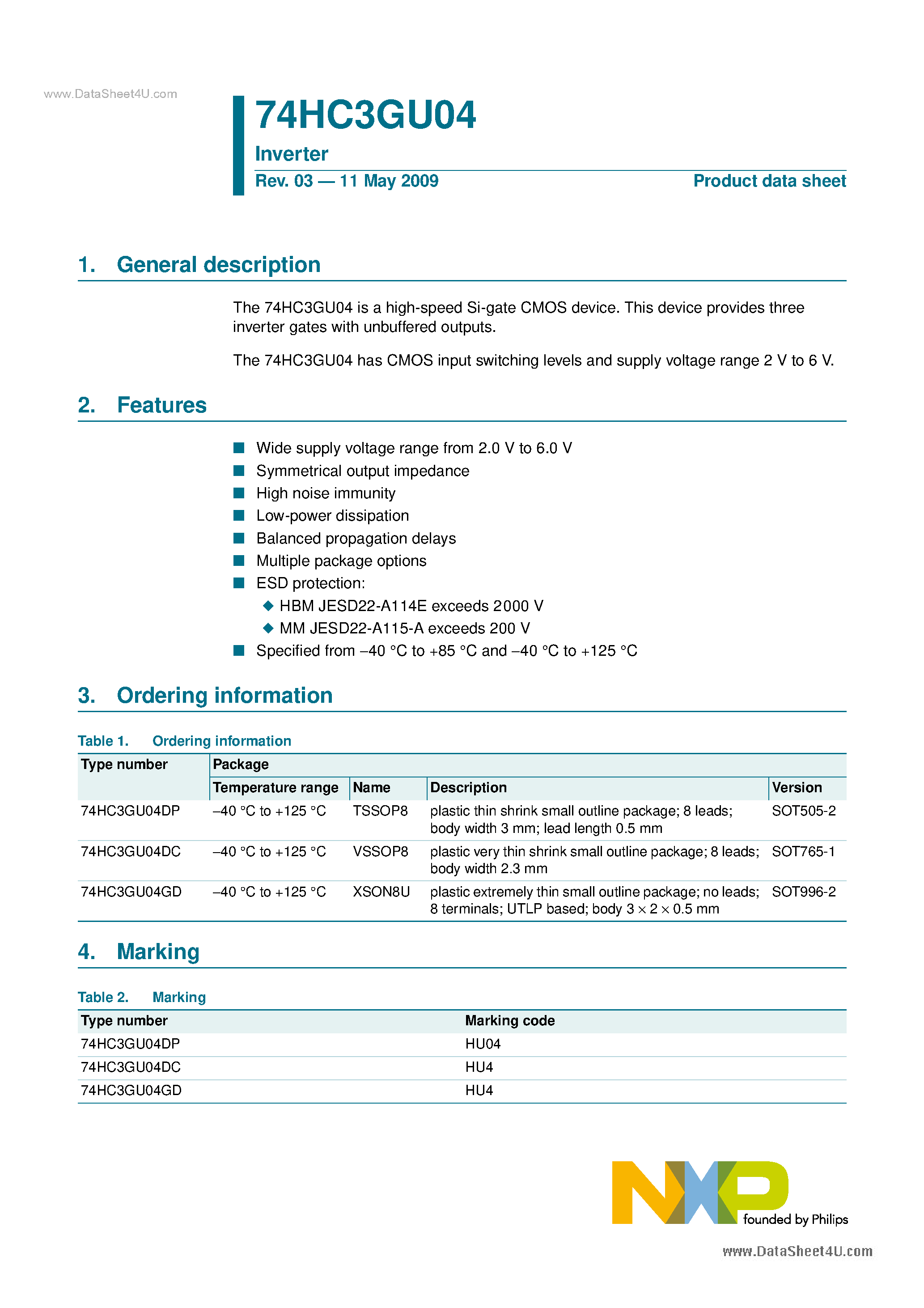 Даташит 74HC3GU04 - Inverter страница 1