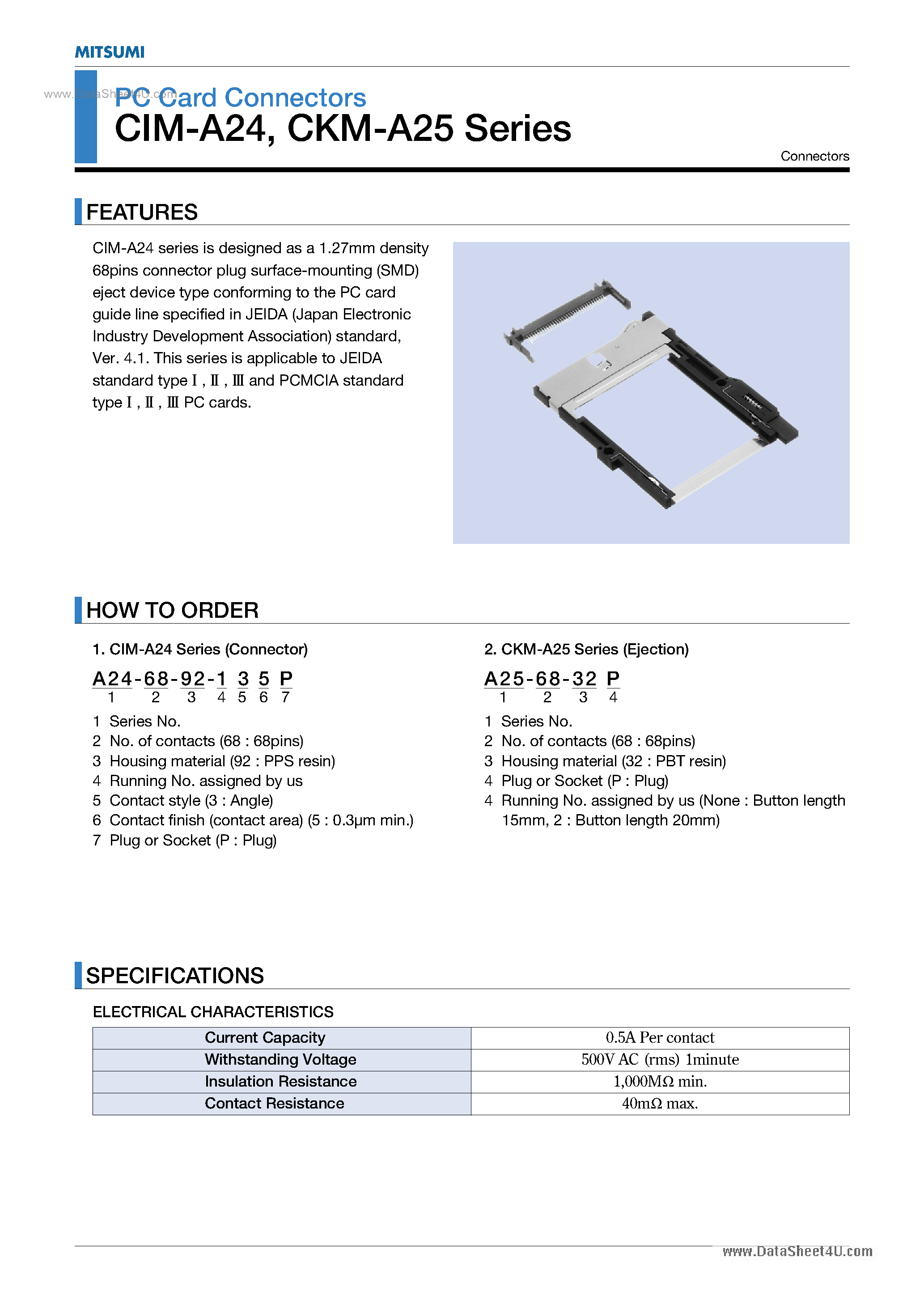Даташит CKM-A24 - (CKM-A24 / CKM-A25) PC Card Connectors страница 1