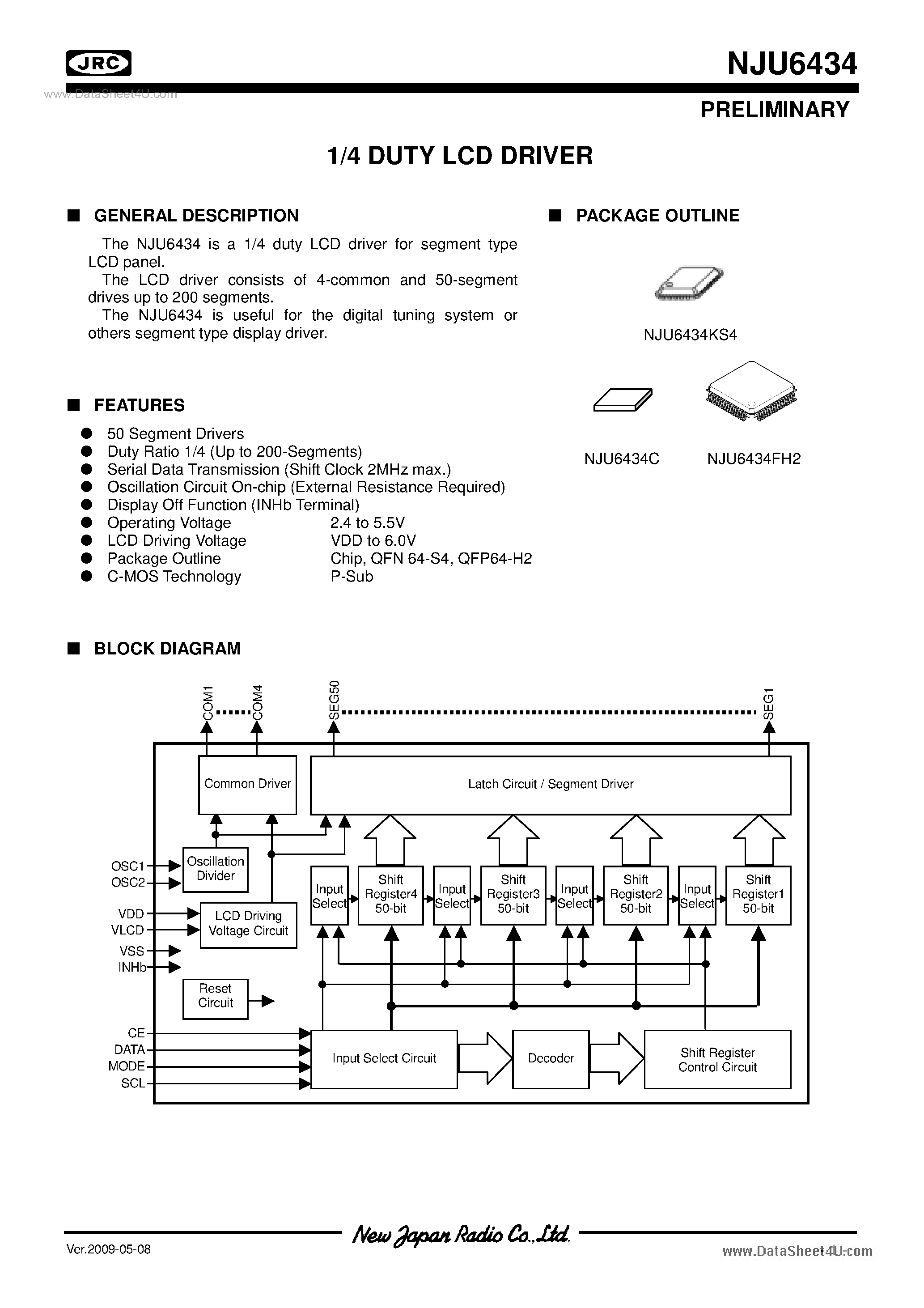 Даташит NJU6434 - 1/4 Duty LCD Driver страница 1