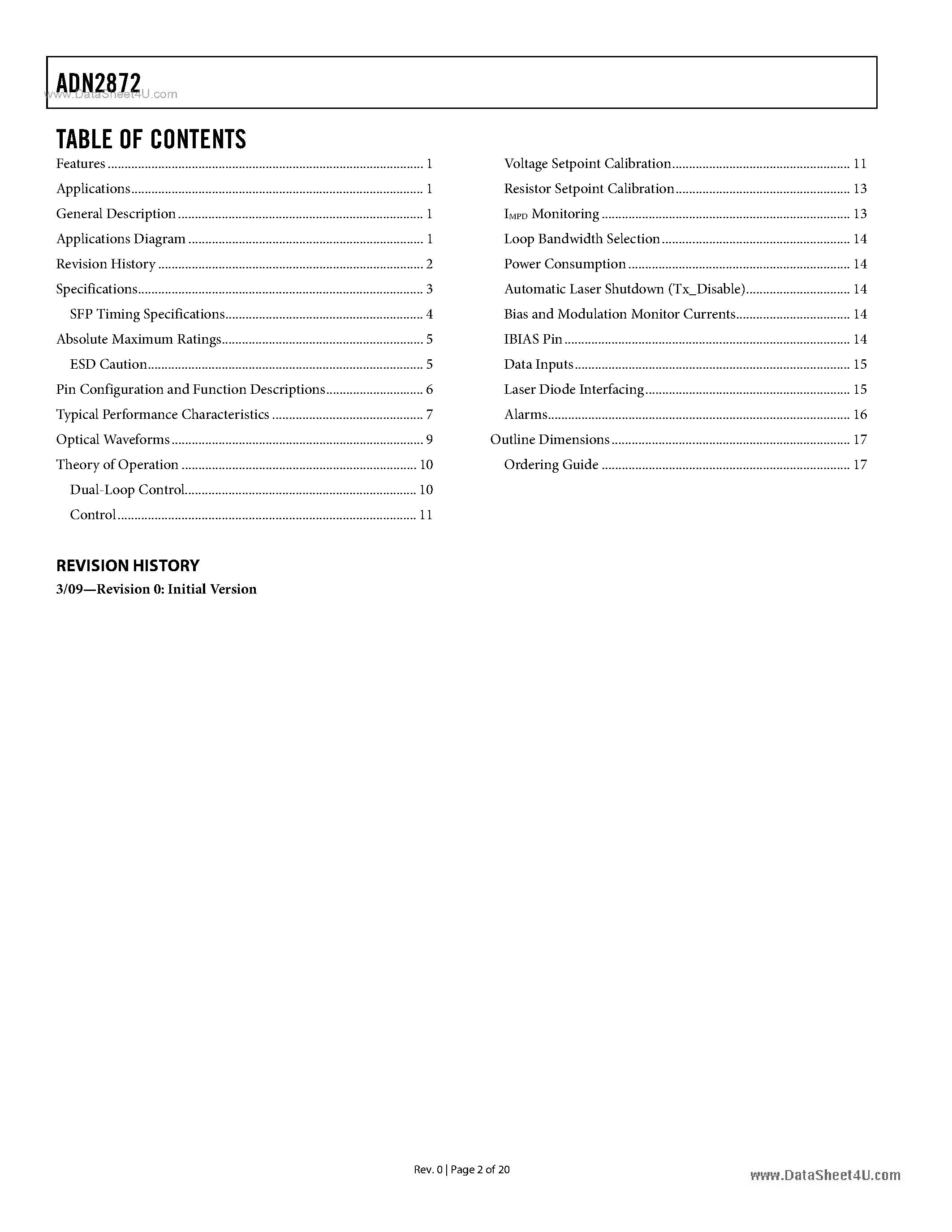 Datasheet ADN2872 - 50 Mbps To 3.3 Gbps Laser Diode Driver page 2