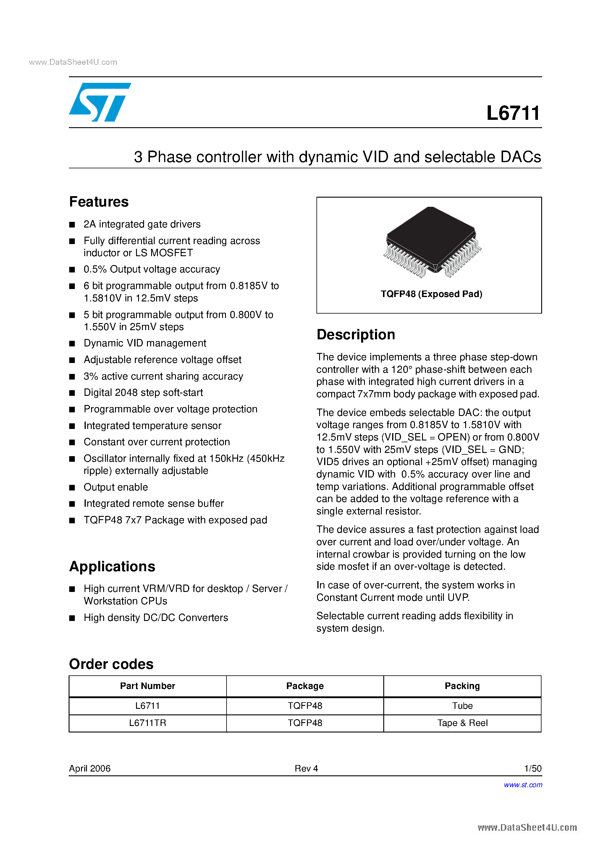 Datasheet L6711 - 3 Phase controller page 1