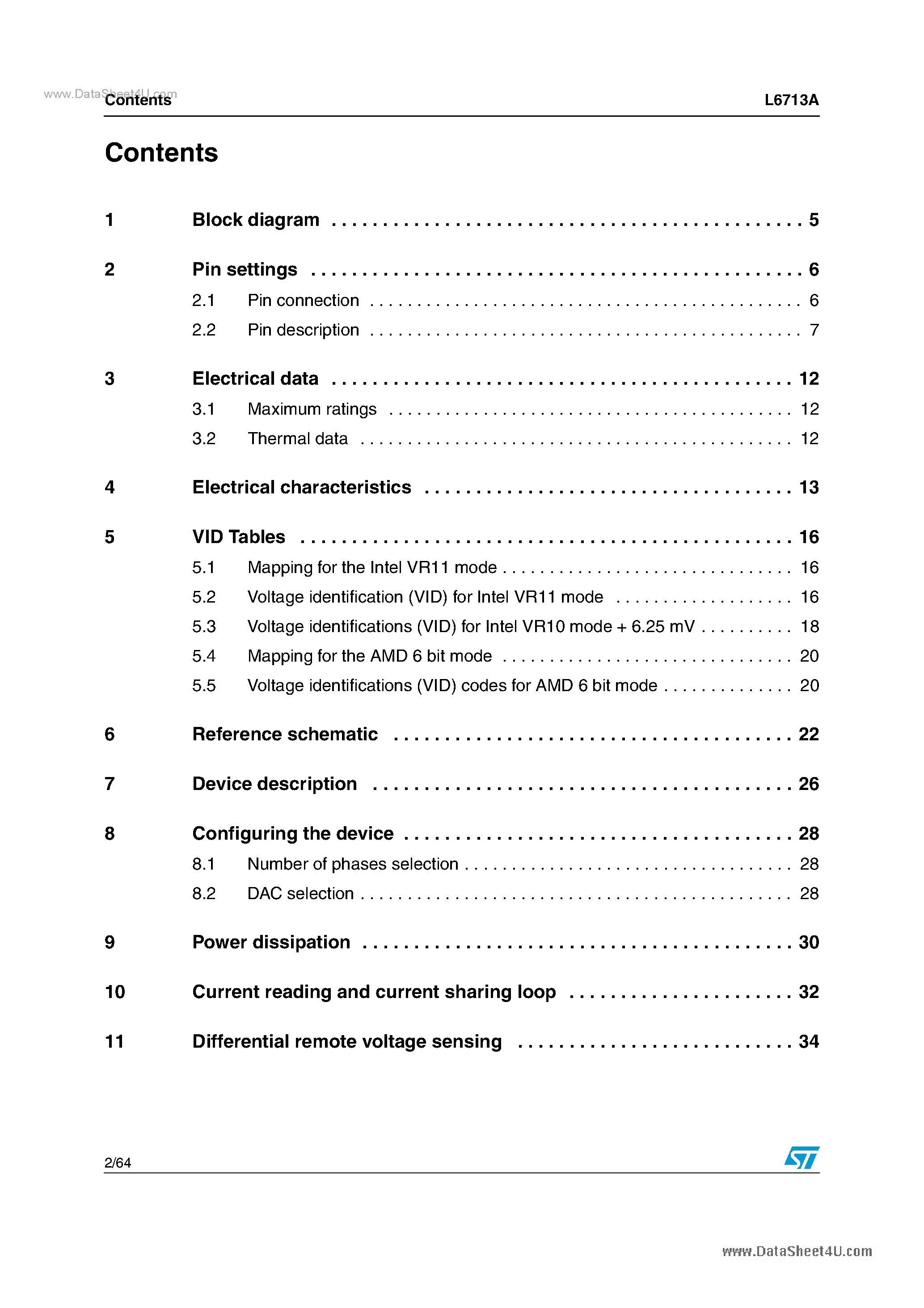 Datasheet L6713A - 2/3 phase controller page 2