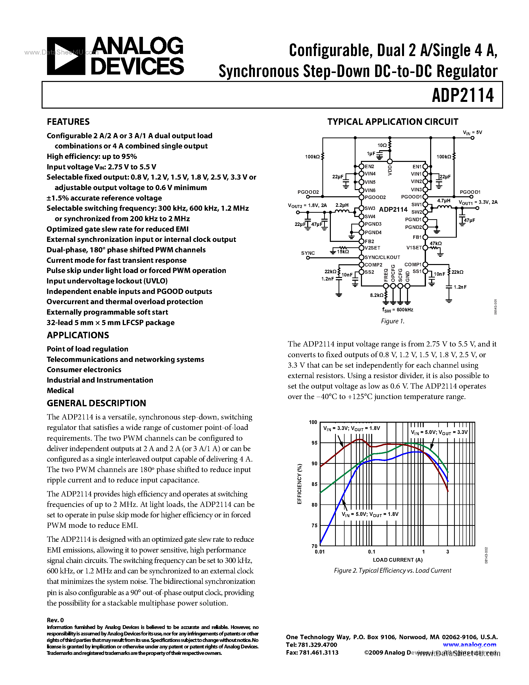 Datasheet ADP2114 page 1 Datasheet ADP2114 - Synchronous Step-Down DC-to-DC Regulator page 1