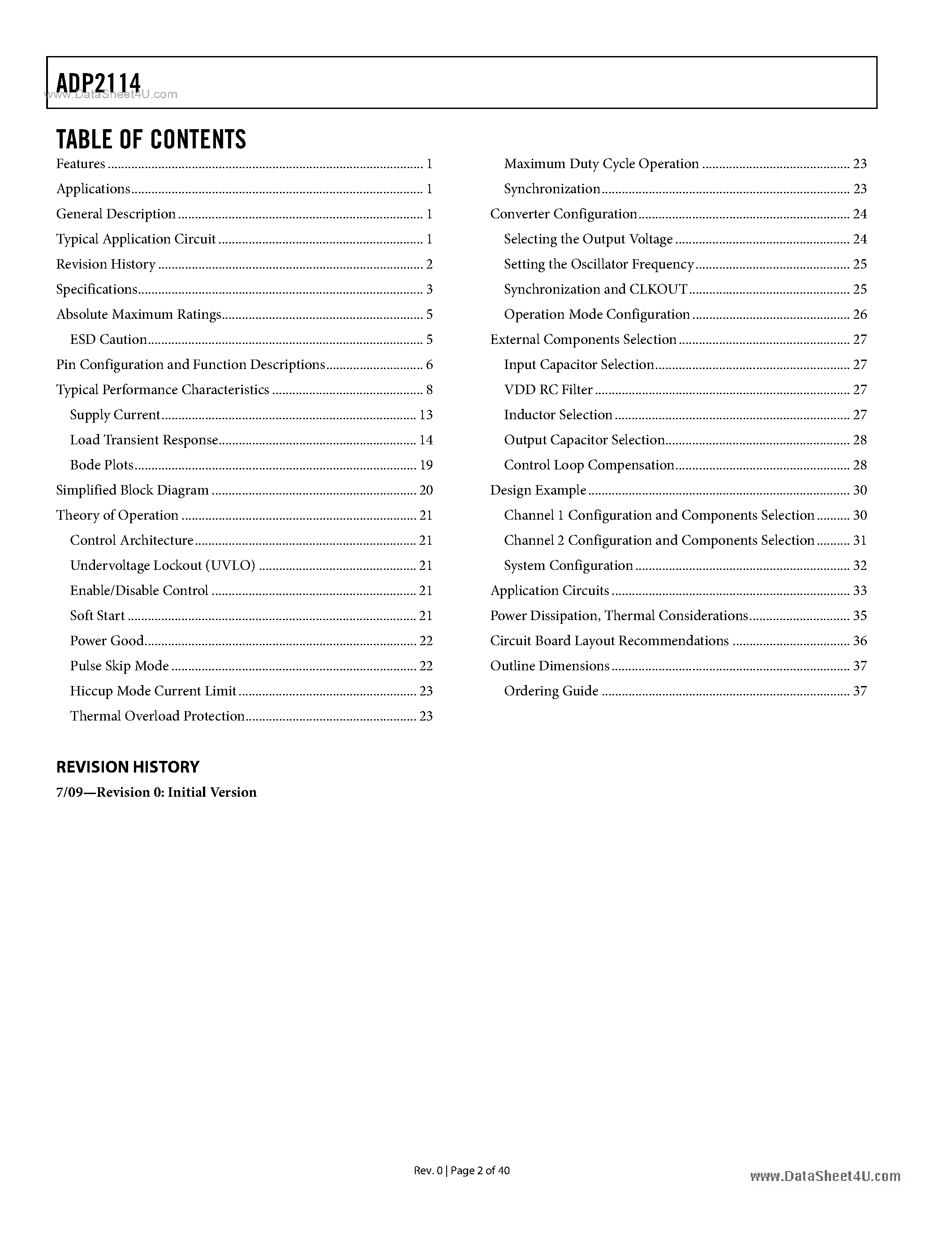 Datasheet ADP2114 page 2 Datasheet ADP2114 - Synchronous Step-Down DC-to-DC Regulator page 2