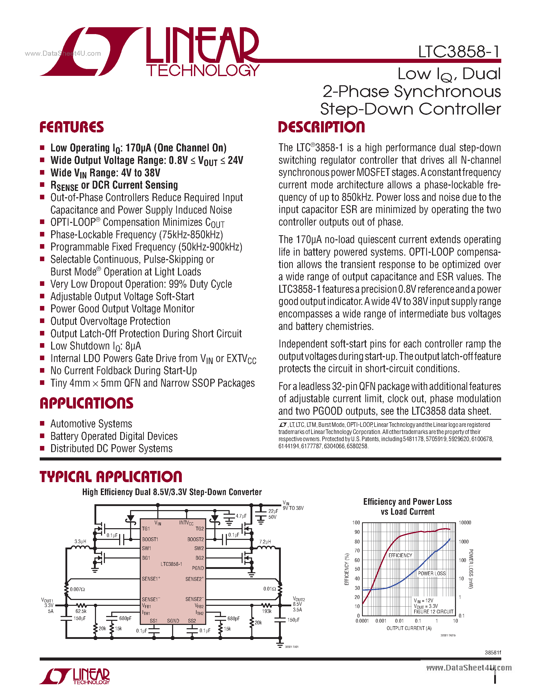 Даташит LTC3858-1 - Dual 2-Phase Synchronous Step-Down Controller страница 1