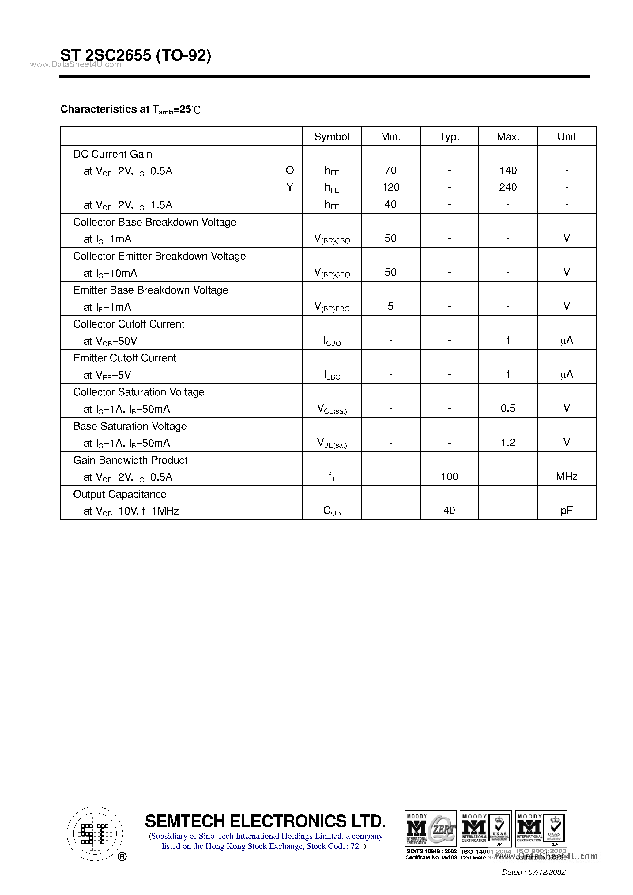 Datasheet ST2SC2655 - NPN Silicon Epitaxial Planar Transistor page 2