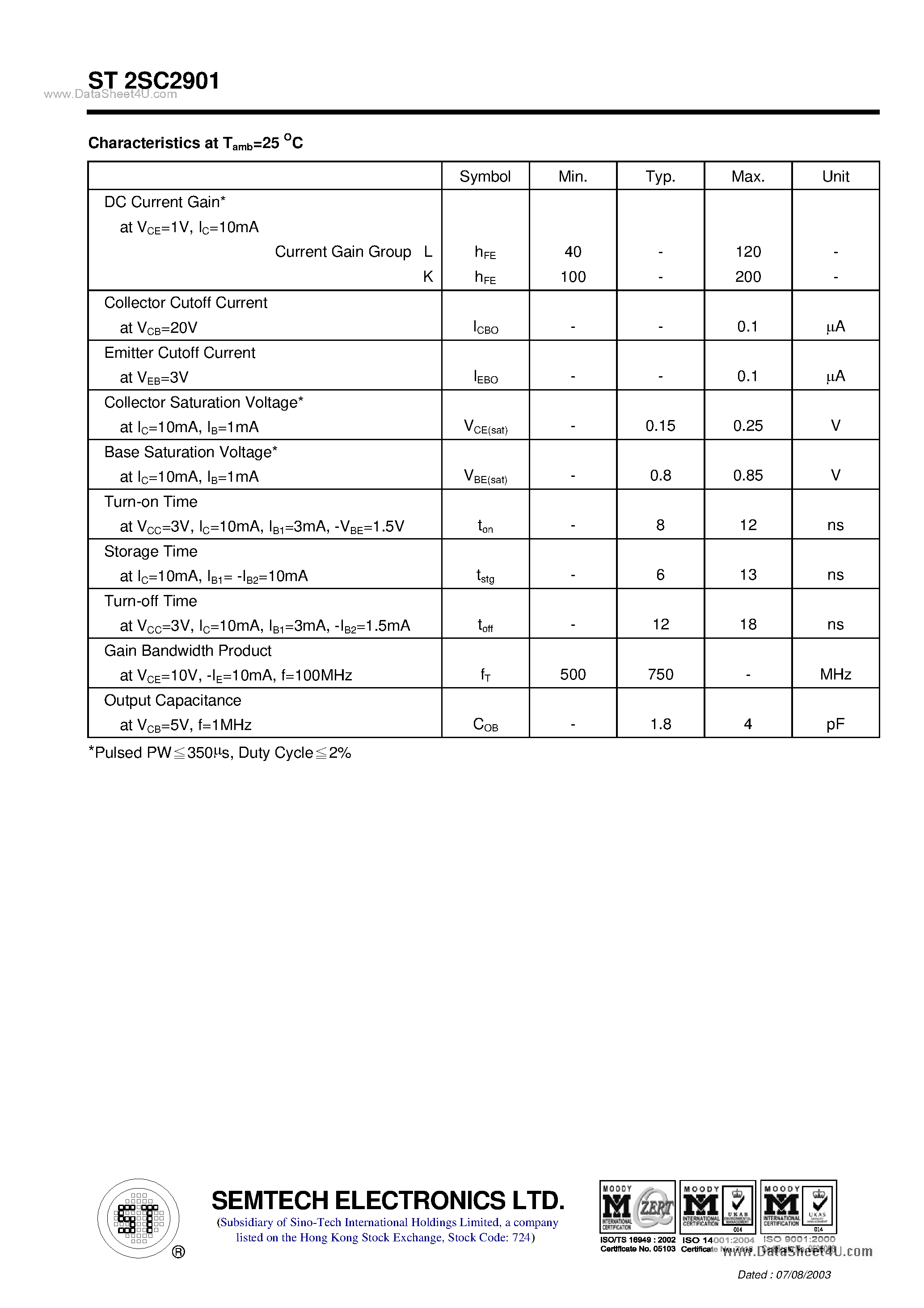 Datasheet ST2SC2901 page 2 Datasheet ST2SC2901 - NPN Silicon Epitaxial Planar Transistor page 2