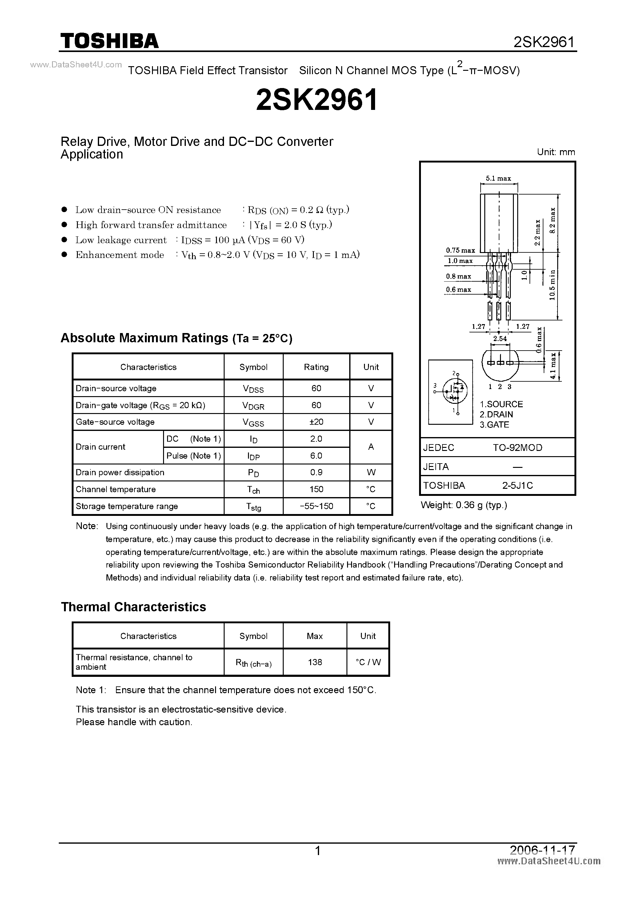 Datasheet K2961 page 1 Datasheet K2961 - Search -----> 2SK2961 page 1
