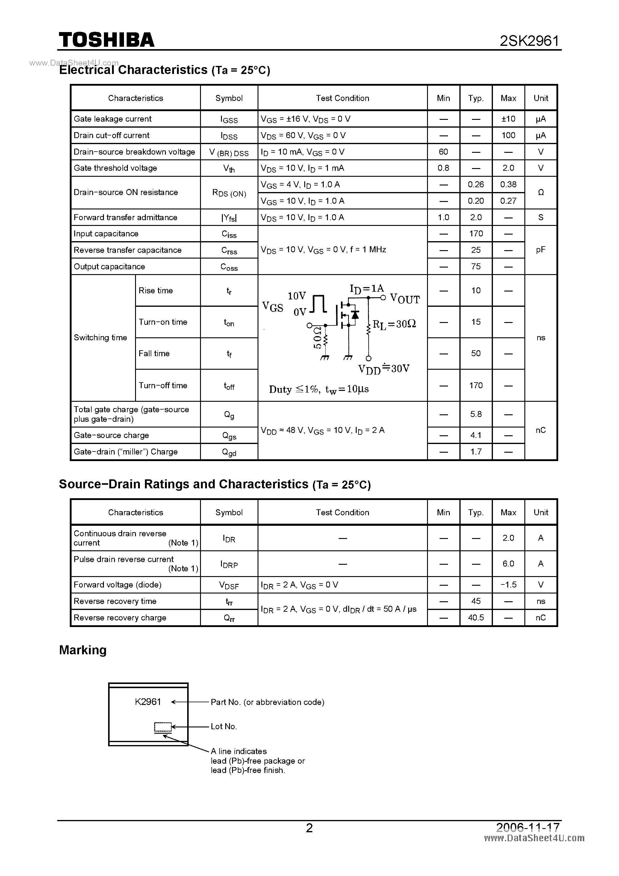 Datasheet K2961 - Search -----> 2SK2961 page 2