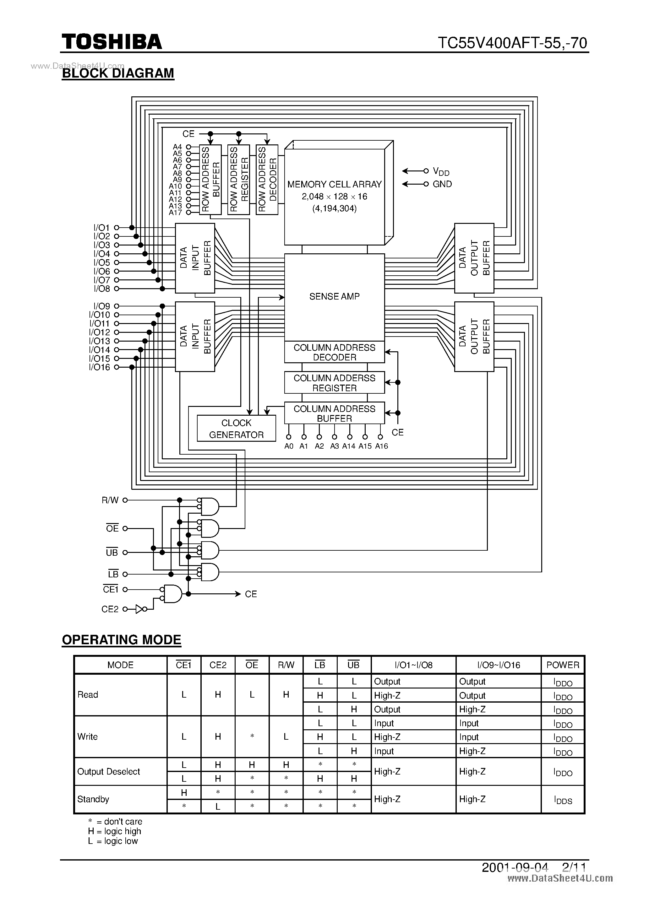 Datasheet TC55V400AFT-55 - 16-BIT FULL CMOS STATIC RAM page 2