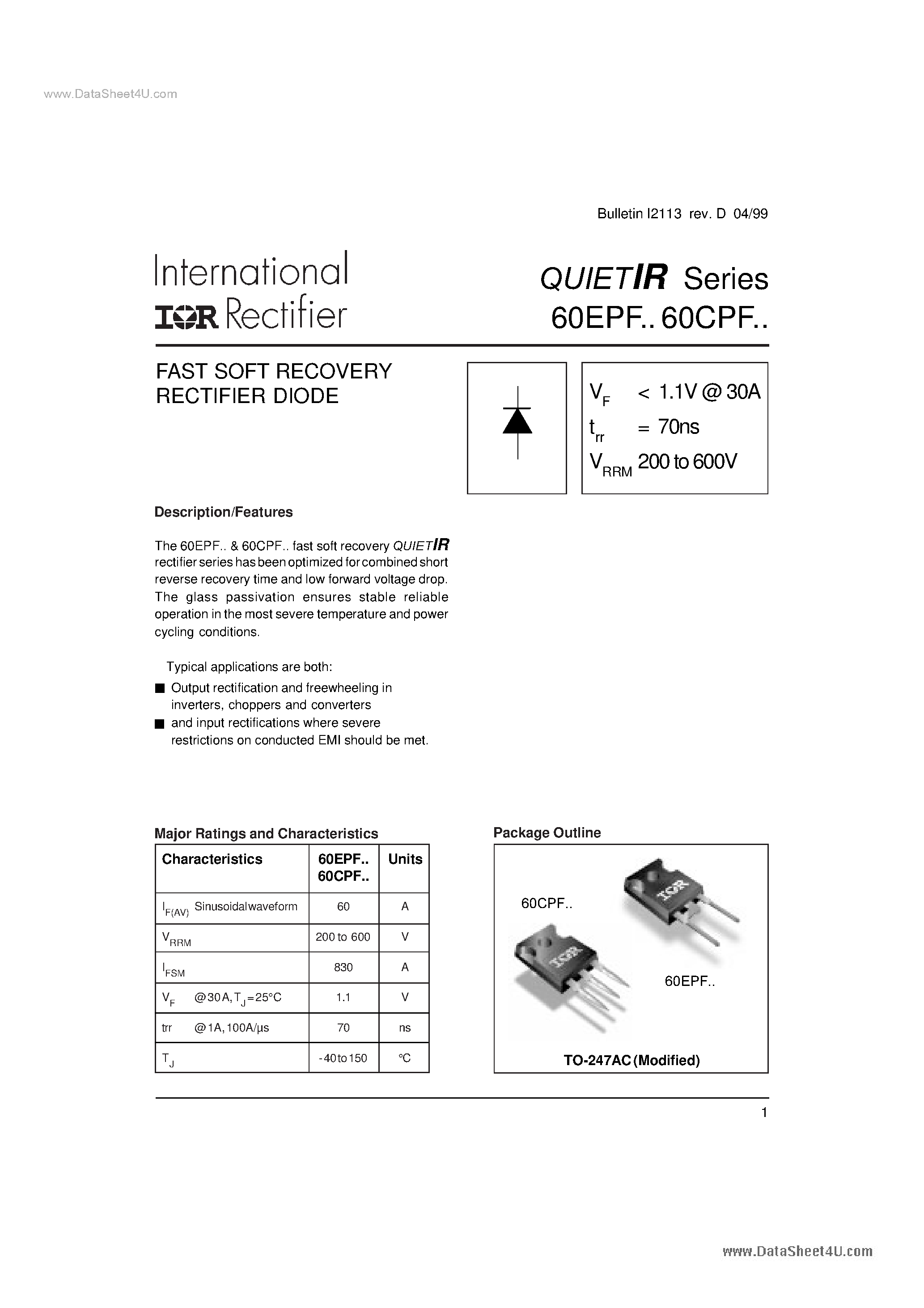Datasheet 60EPF02 - FAST SOFT RECOVERY RECTIFIER DIODE page 1