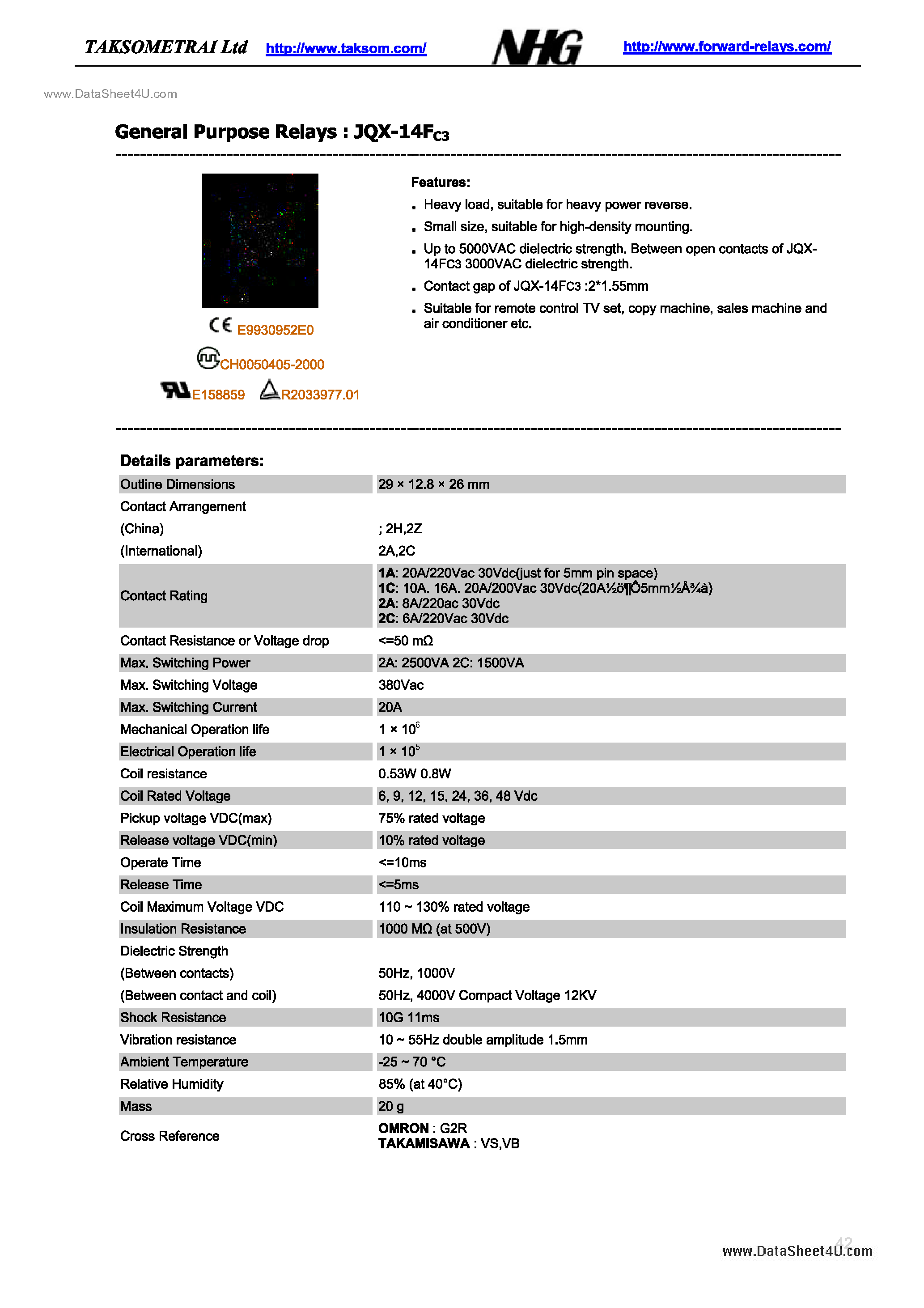 Datasheet JQX-14F - Relay page 1