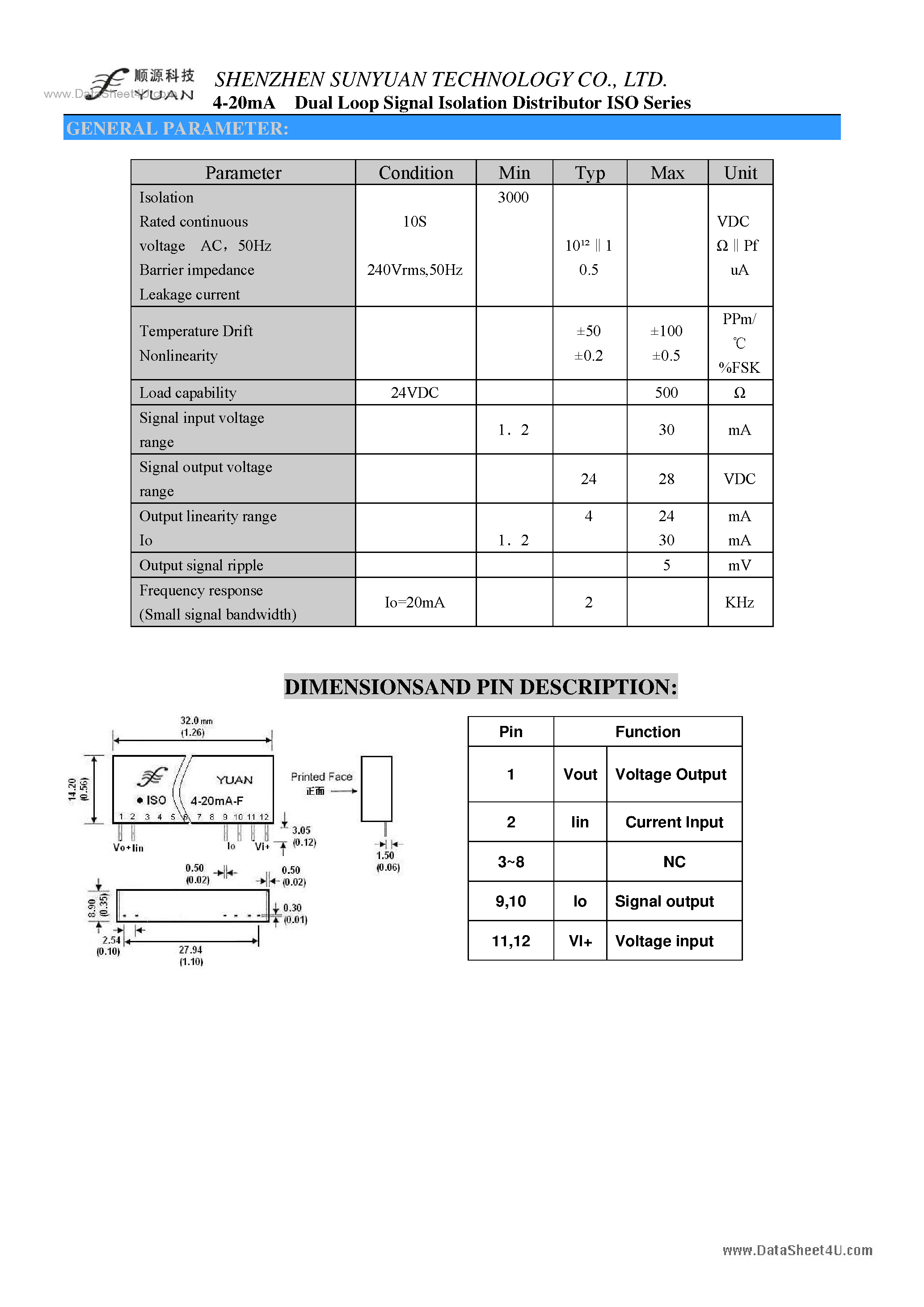 Даташит на микросхему ISO4-20mA-F страница 2 Даташит ISO4-20mA-F - Two wires powered to sensor страница 2
