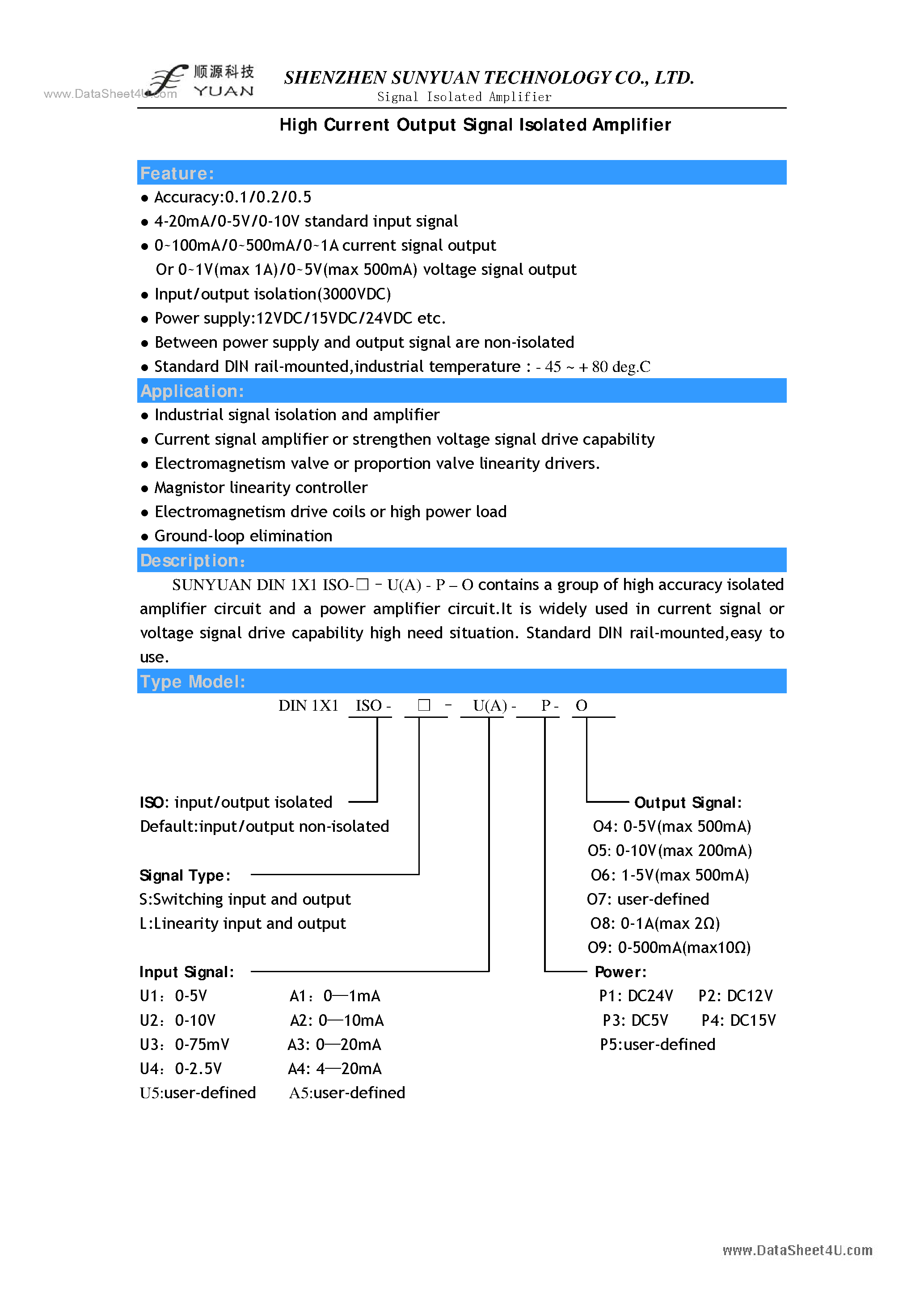 Datasheet ISO-L-Ux-Px-Ox page 1 Datasheet ISO-L-Ux-Px-Ox - High Current Output Isolation Amplifier page 1