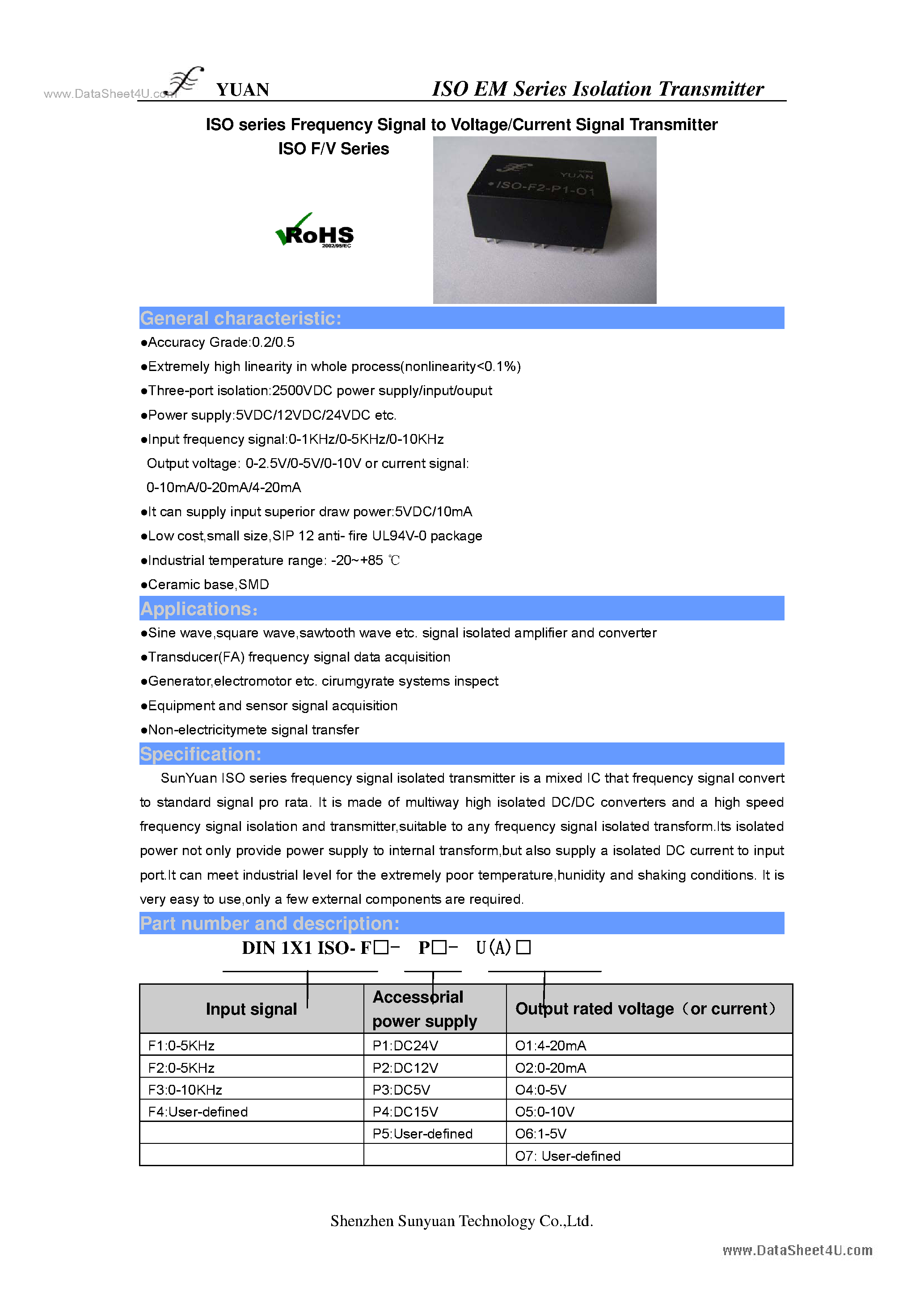 Datasheet ISO-F1-Px-Ox page 1 Datasheet ISO-F1-Px-Ox - Frequency to V/I Signal Transmitter page 1