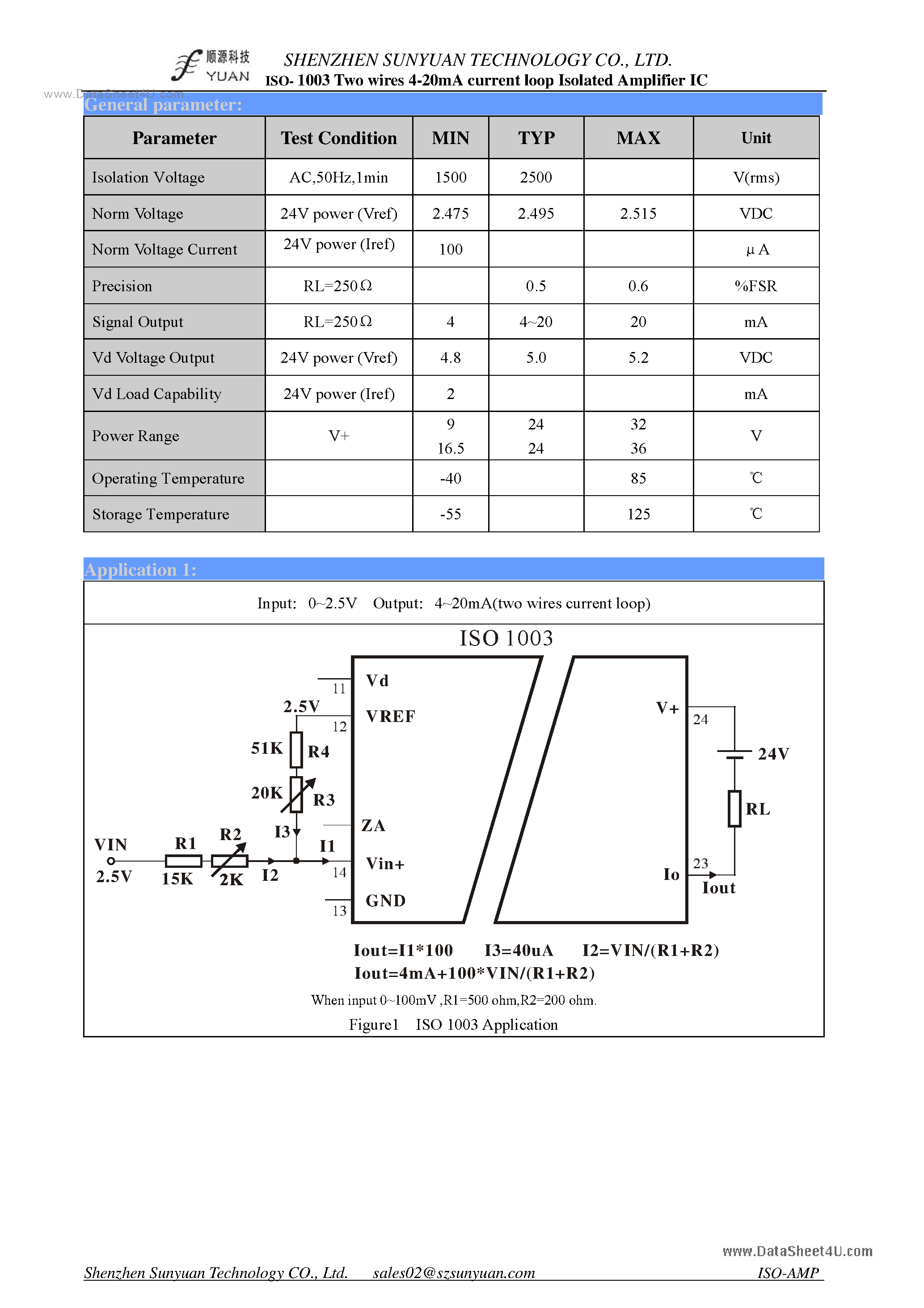 Datasheet ISO1003-xx-x page 2 Datasheet ISO1003-xx-x - Two Wires 4-20mA Isolated Signal Transmitter page 2