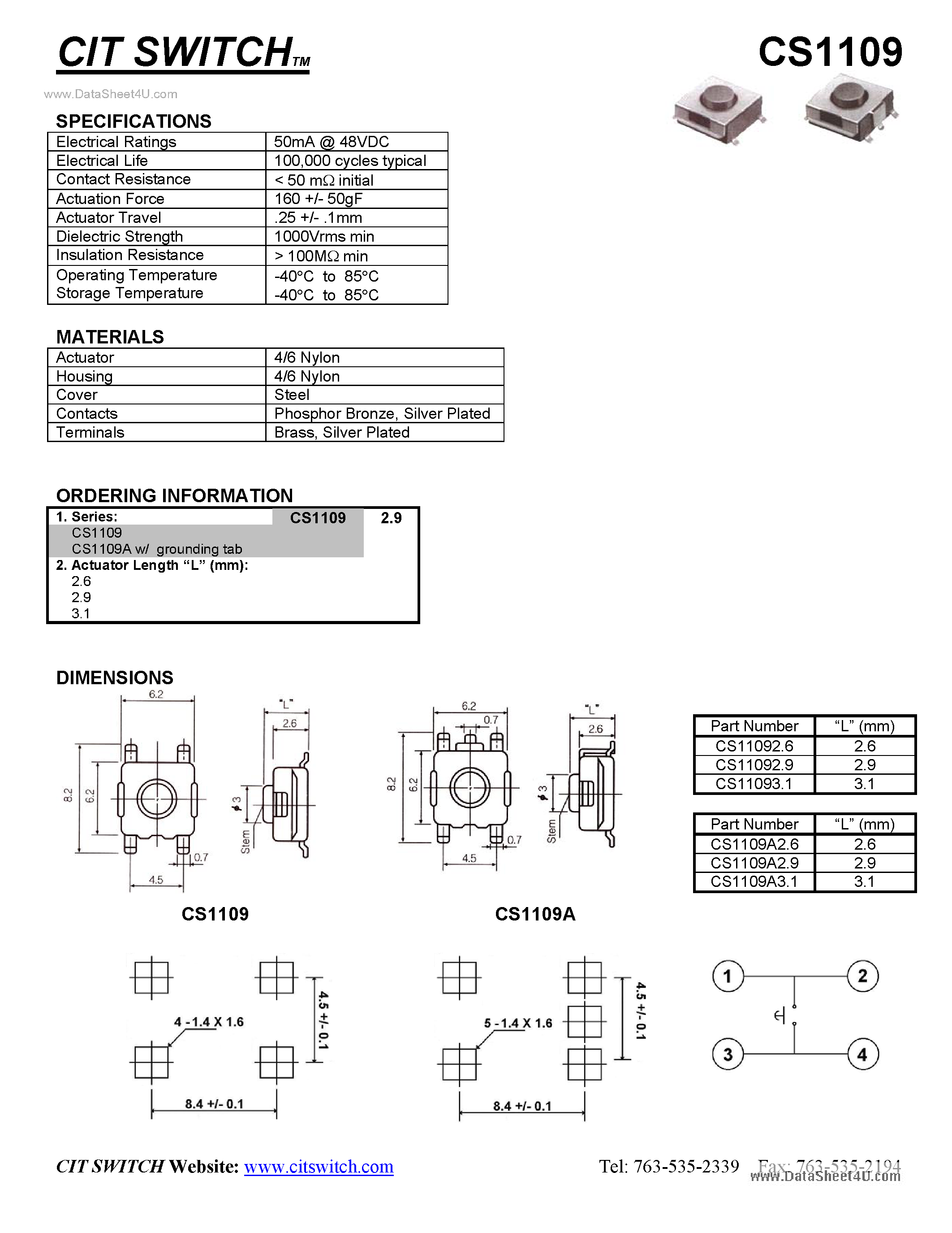 Даташит на микросхему CS1109 страница 1 Даташит CS1109 - CIT SWITCH страница 1