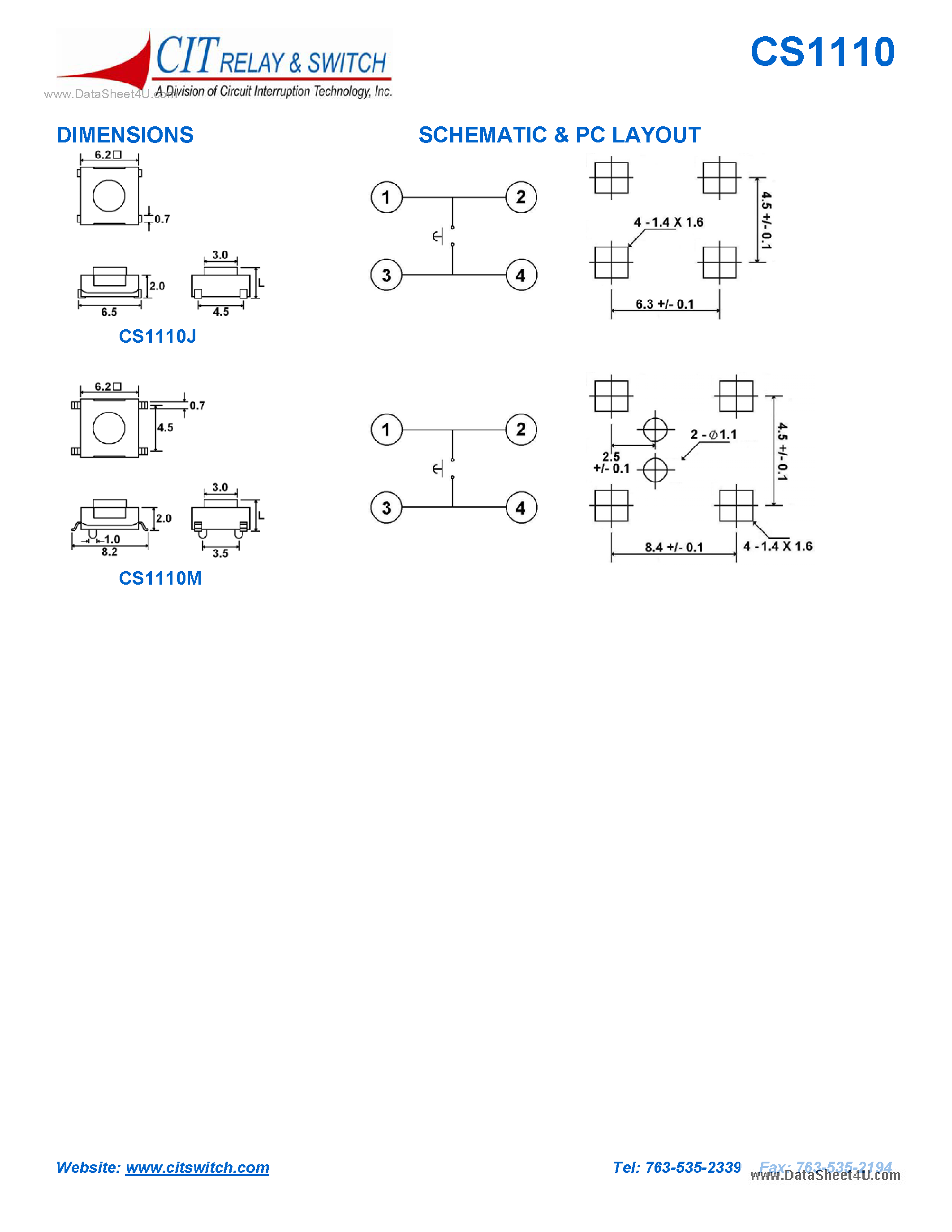 Datasheet CS1110 - DIMENSIONS SCHEMATIC & PC LAYOUT page 2