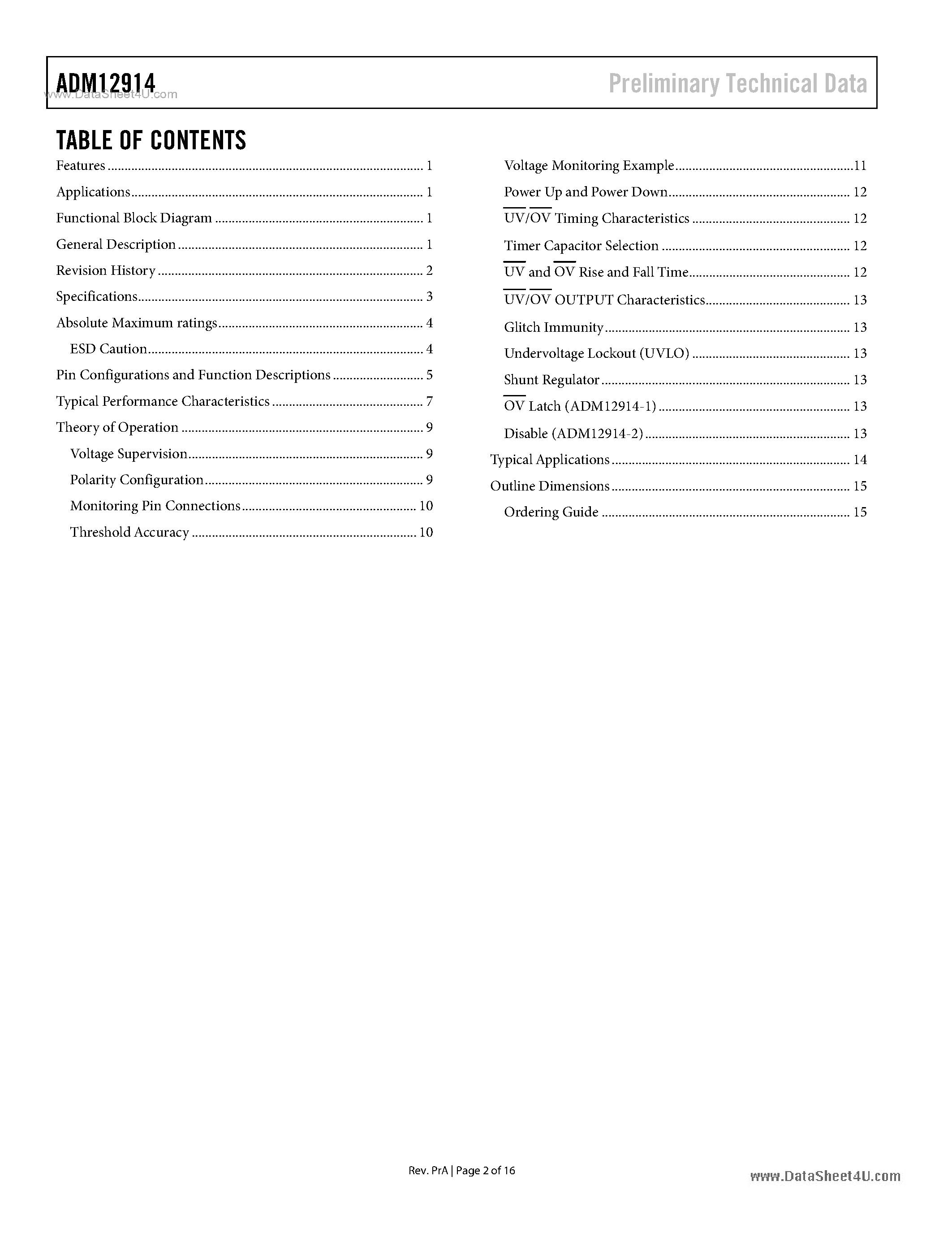 Datasheet ADM12914 - Quad UV/OV Positive/Negative Voltage Supervisor page 2