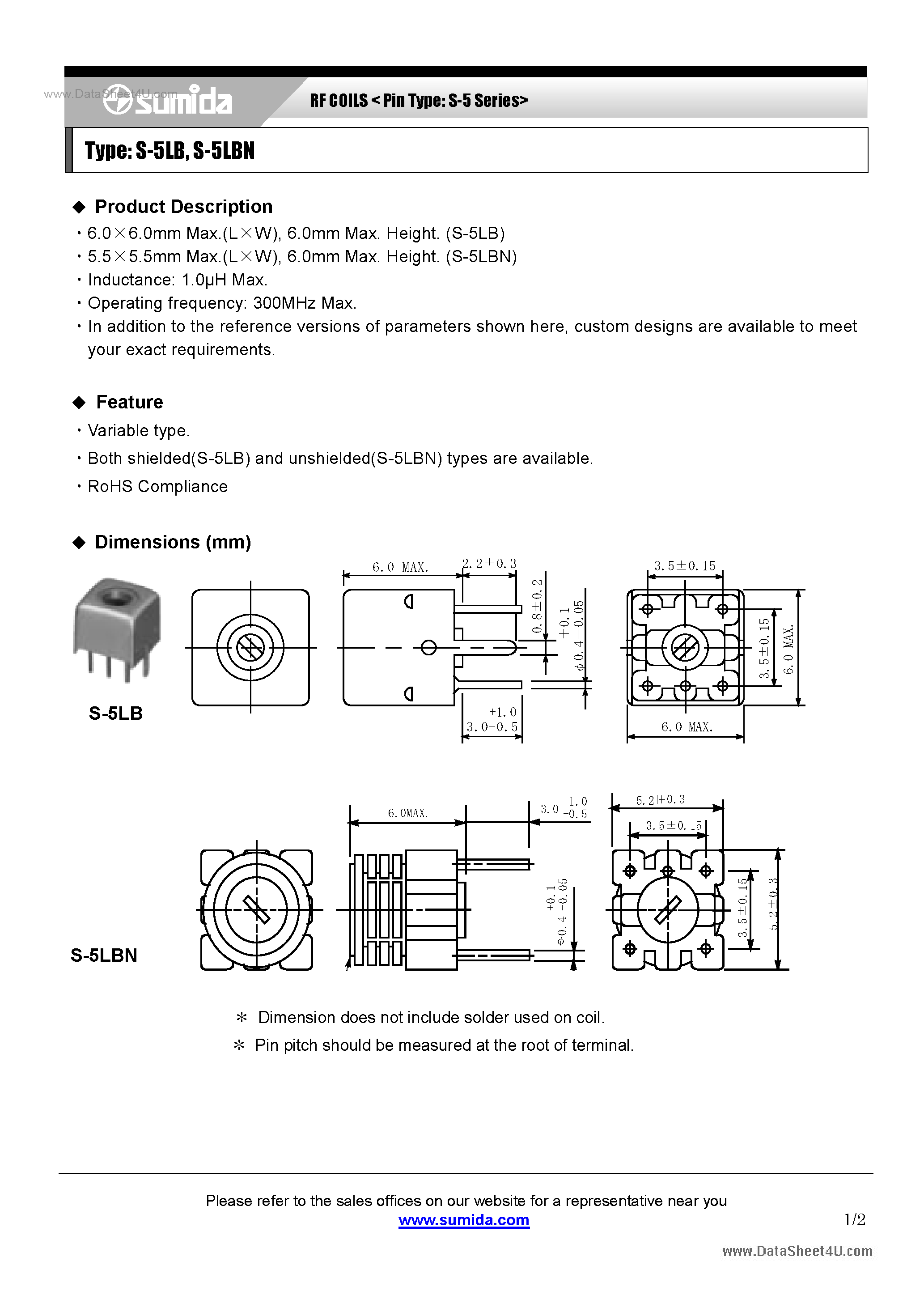Datasheet S-5LB - RF COILS page 1