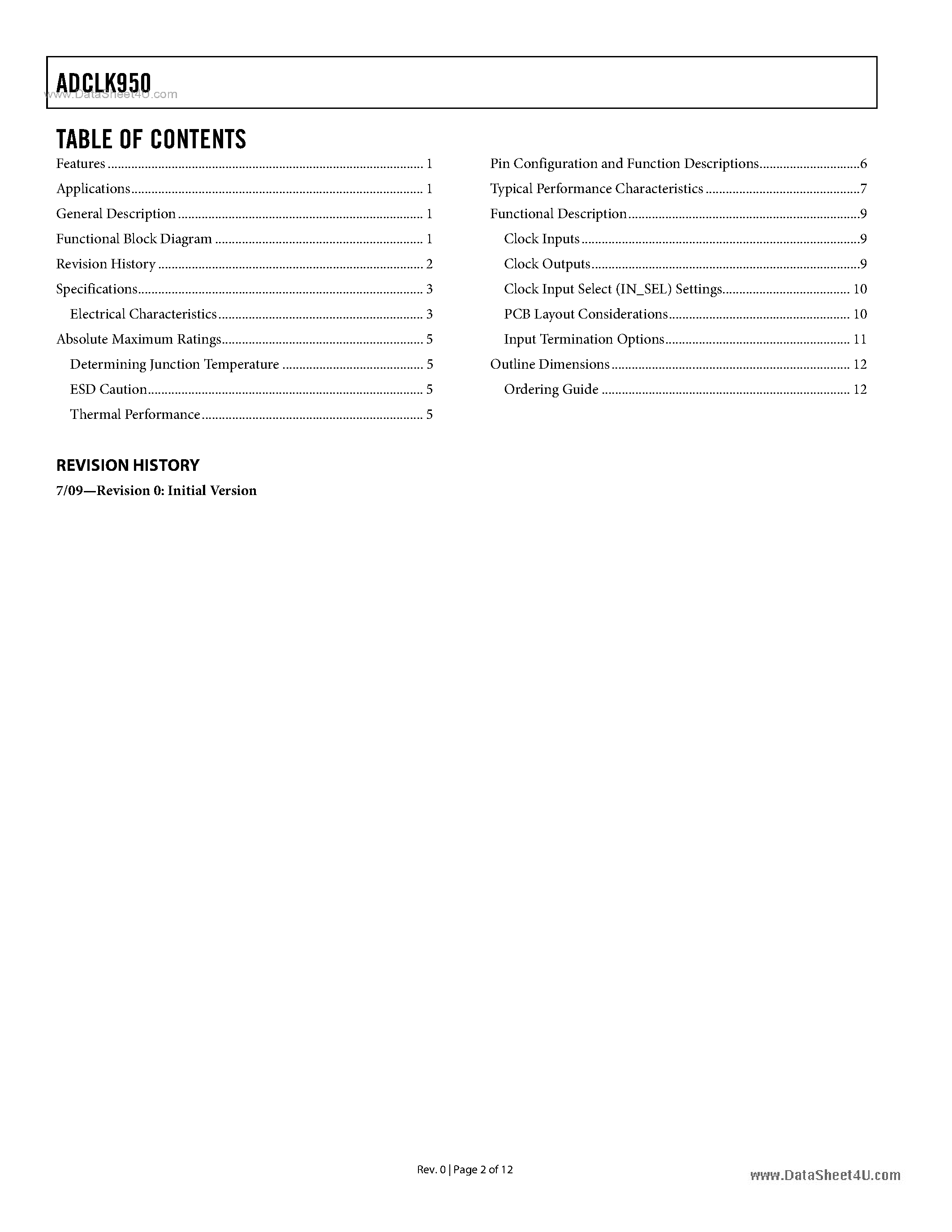 Datasheet ADCLK950 - SiGe Clock Fanout Buffer page 2