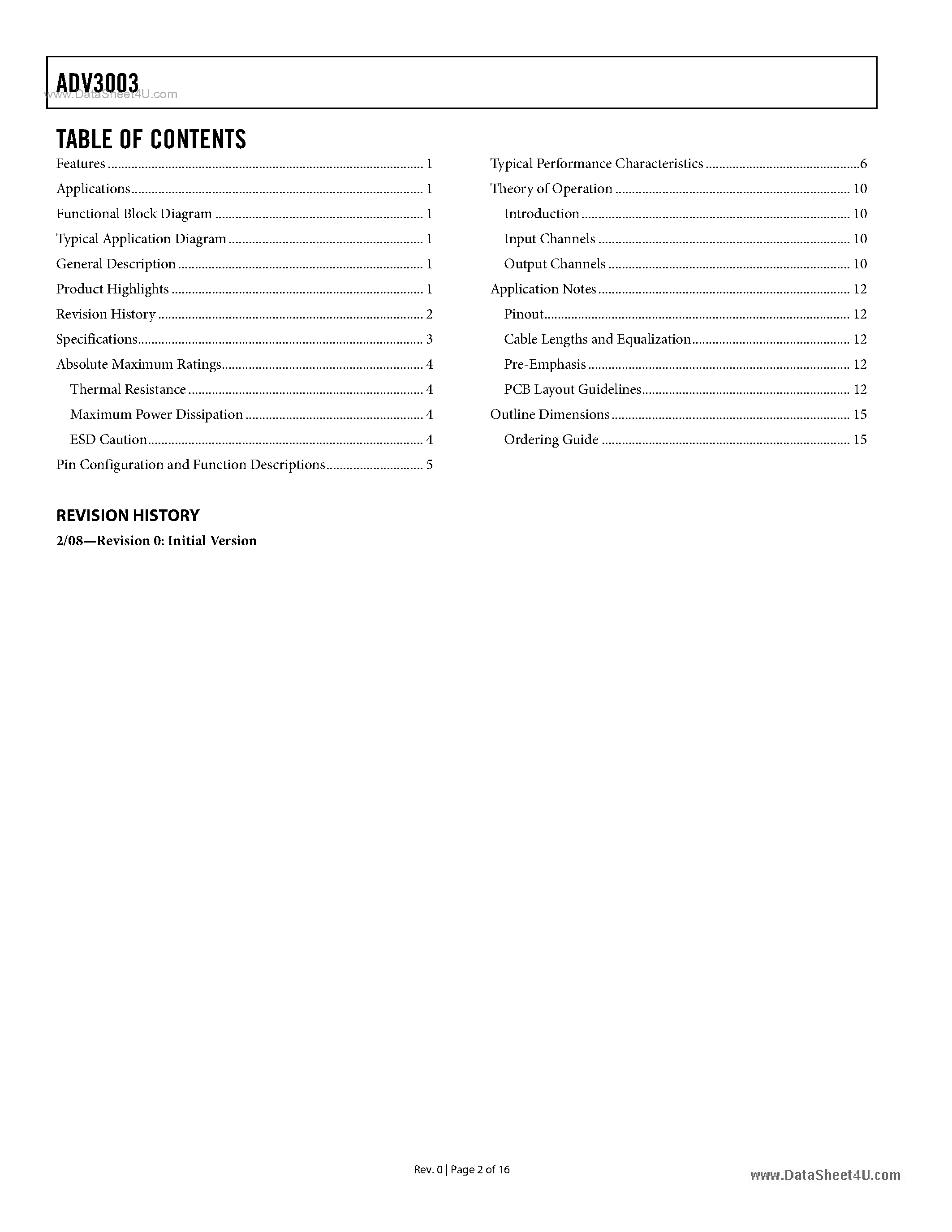 Даташит на микросхему ADV3003 страница 2 Даташит ADV3003 - HDMI/DVI TMDS Equalizer страница 2