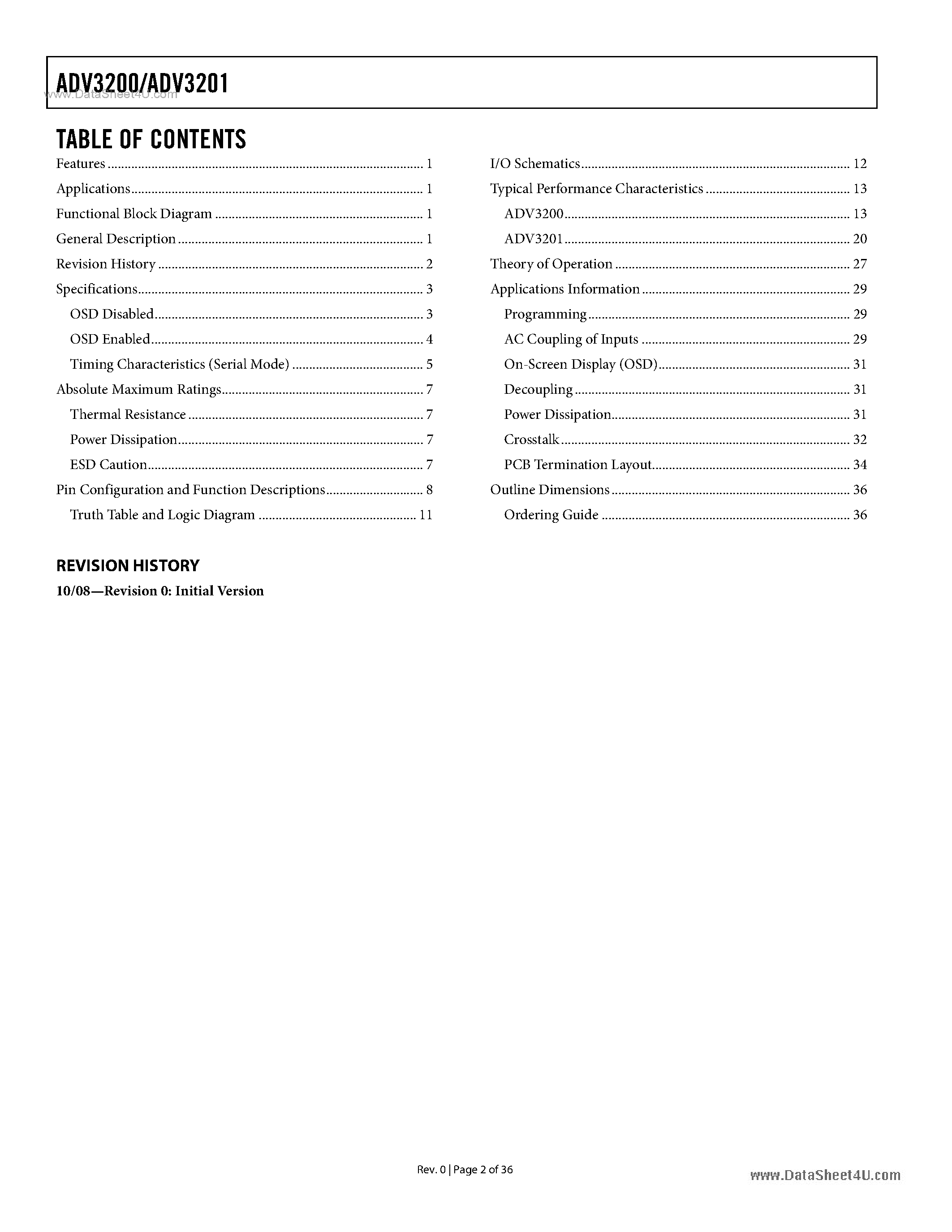 Даташит на микросхему ADV3200 страница 2 Даташит ADV3200 - (ADV3200 / ADV3201) 32 X 32 Buffered Analog Crosspoint Switch страница 2
