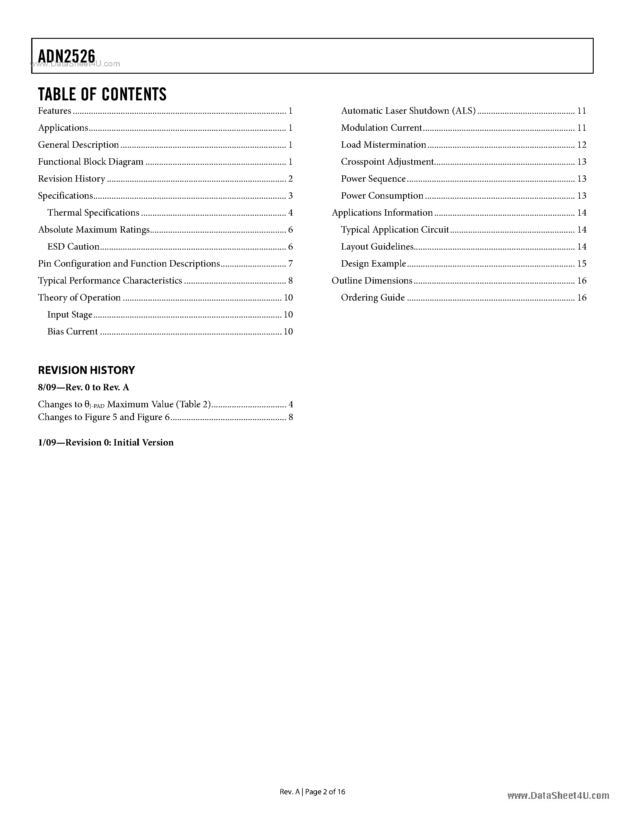 Даташит на микросхему ADN2526 страница 2 Даташит ADN2526 - 11.3 Gbps Active Back-Termination Differential Laser Diode Driver страница 2
