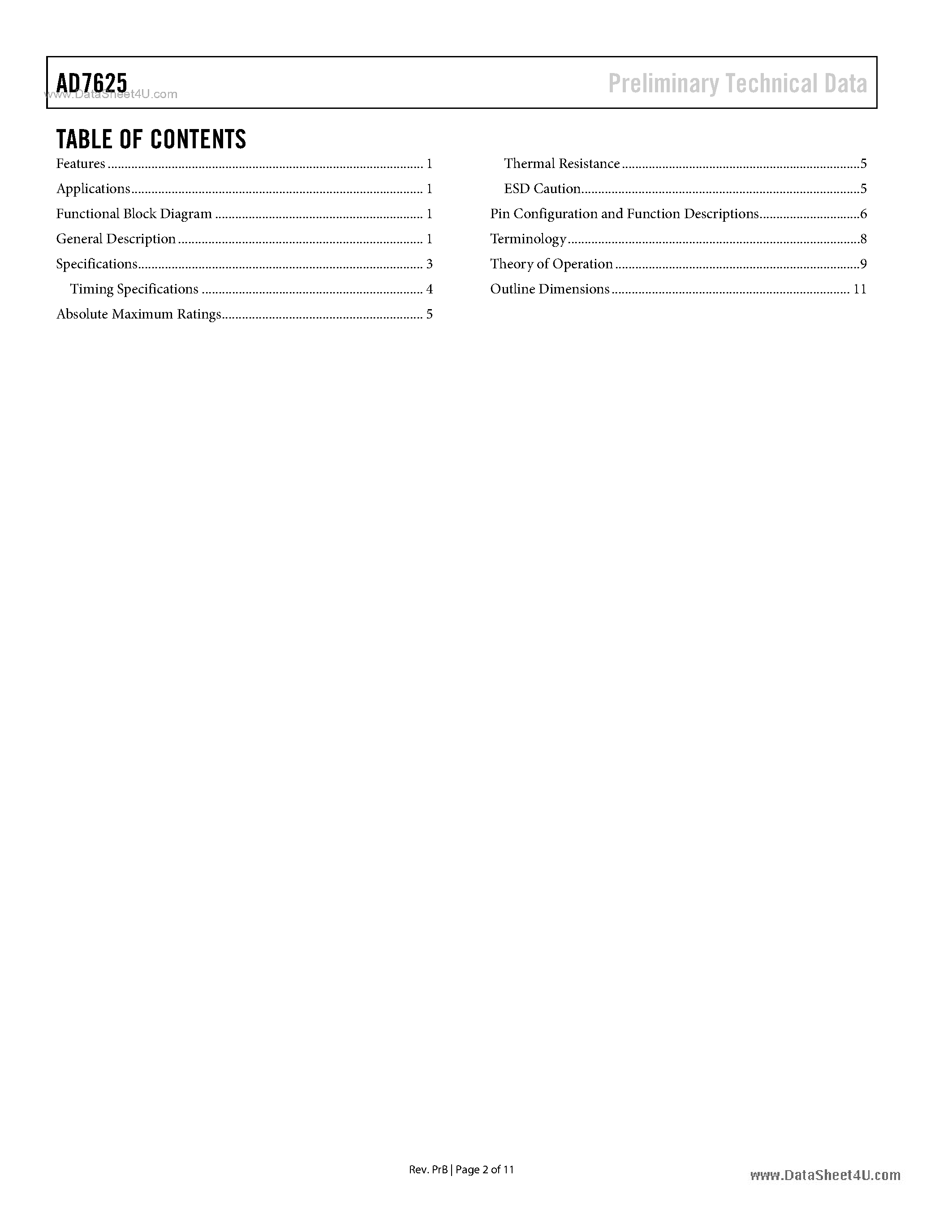 Datasheet AD7625 - 6MSPS PulSAR Differential ADC page 2