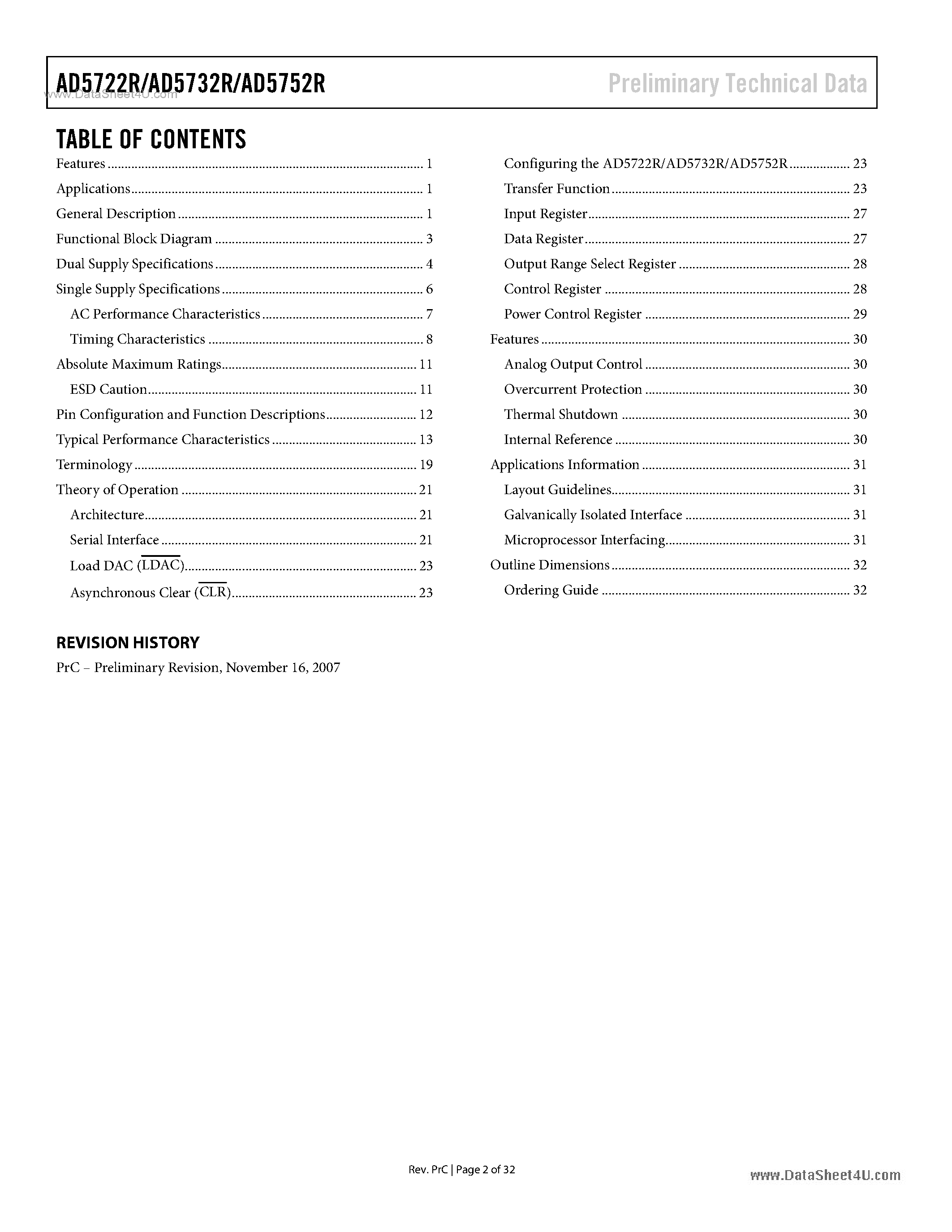 Даташит на микросхему AD5722R страница 2 Даташит AD5722R - (AD57x2R) Voltage Output DACs страница 2