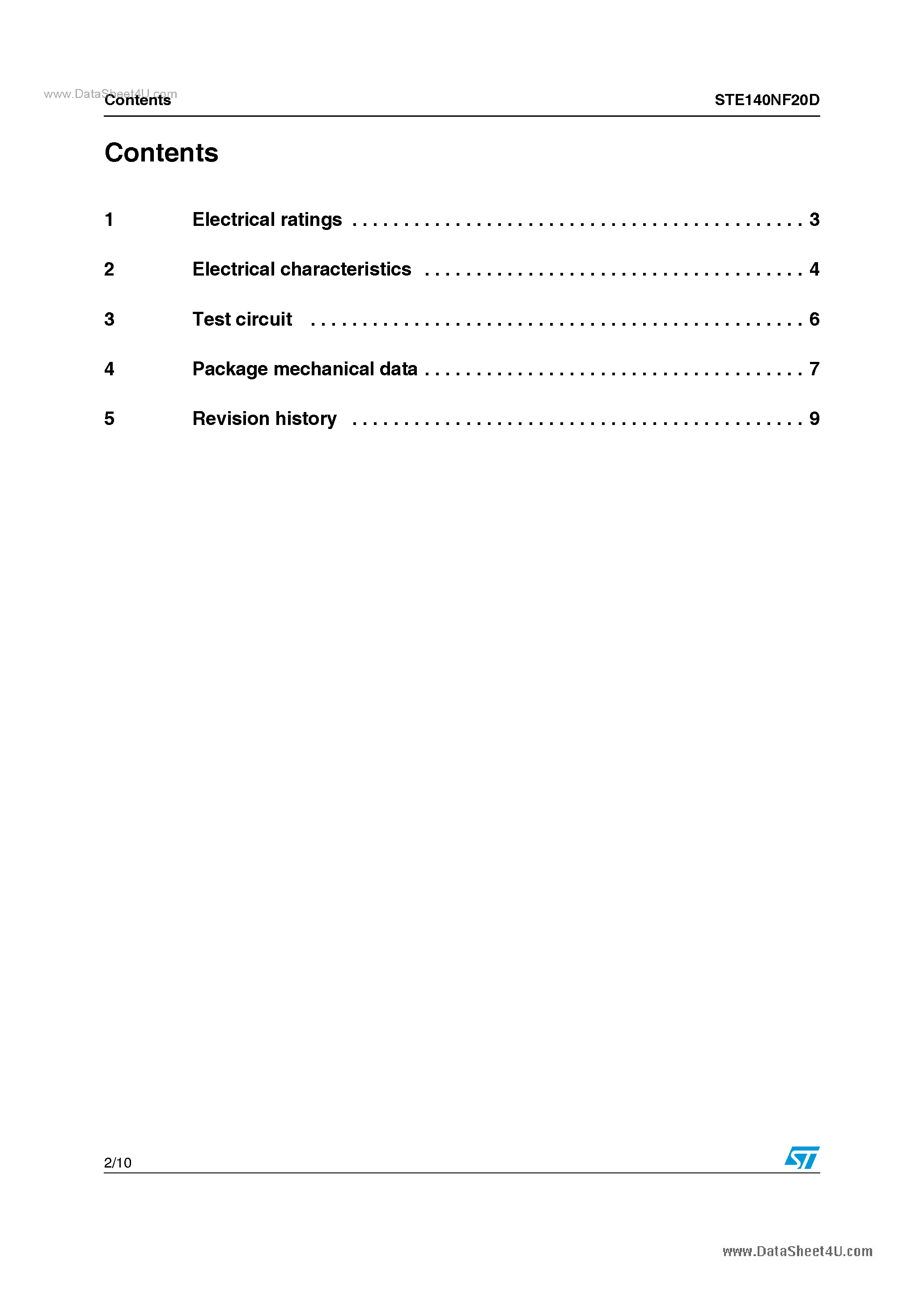 Datasheet STE140NF20D page 2 Datasheet STE140NF20D - Power MOSFET page 2