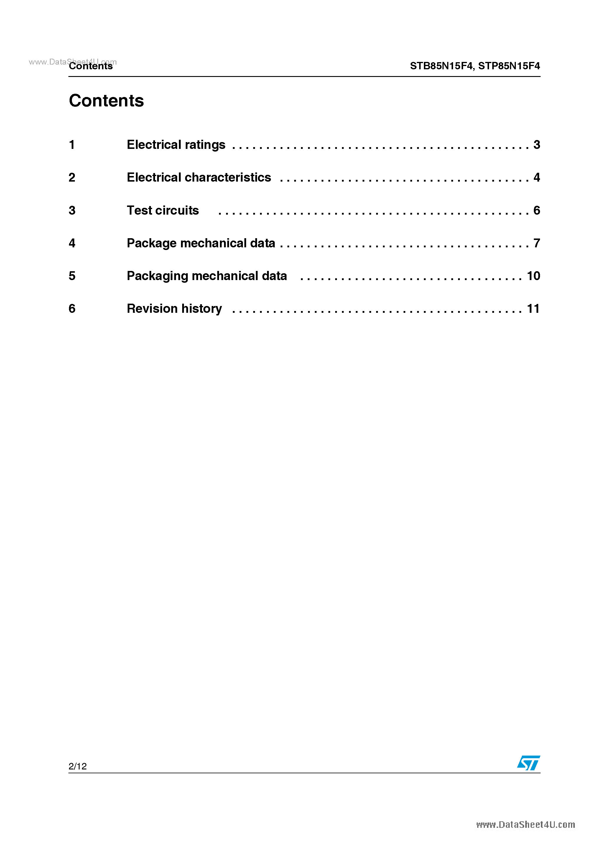 Datasheet STP85N15F4 - Power MOSFET page 2