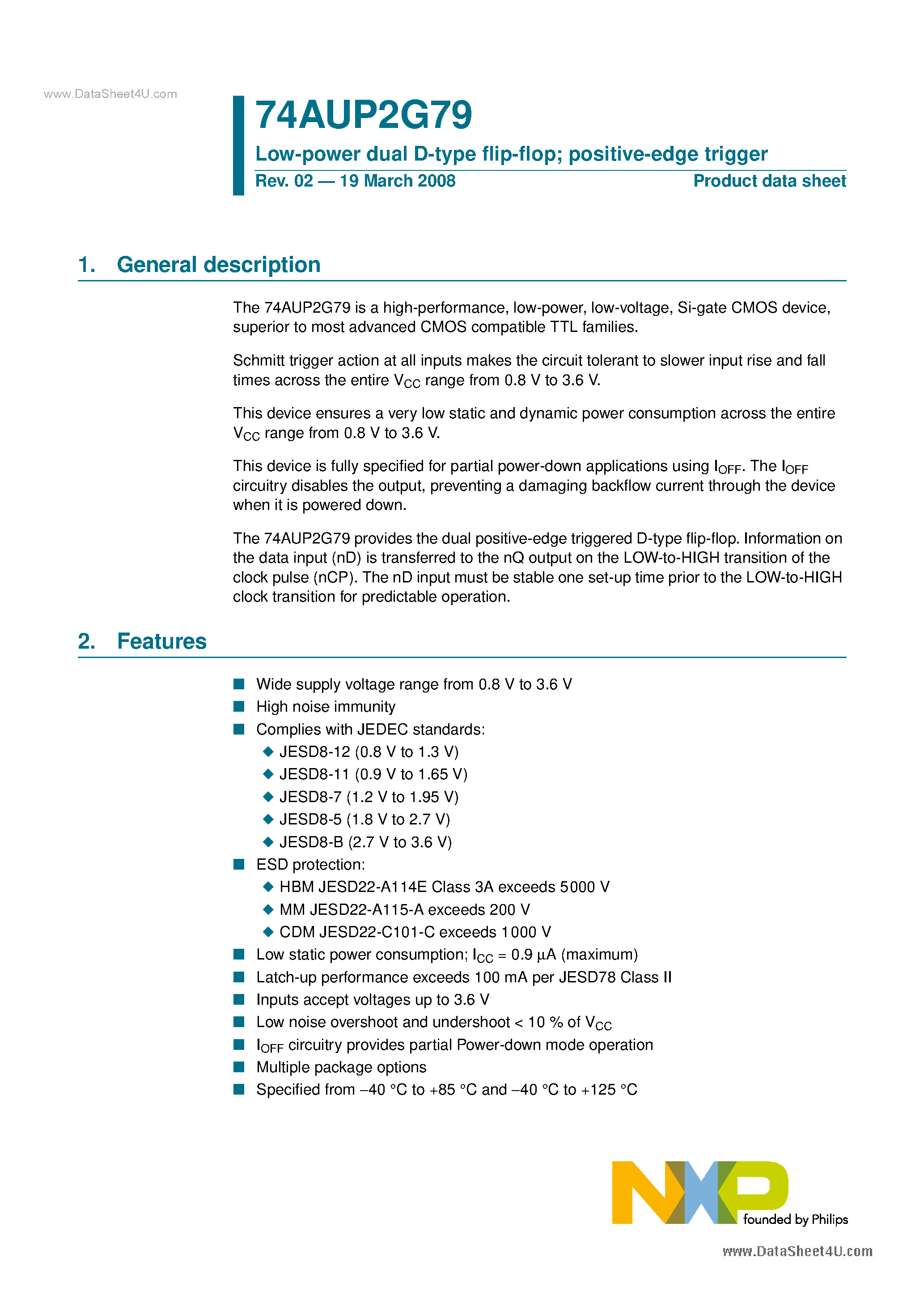 Datasheet 74AUP2G79 - Low-power dual D-type flip-flop page 1