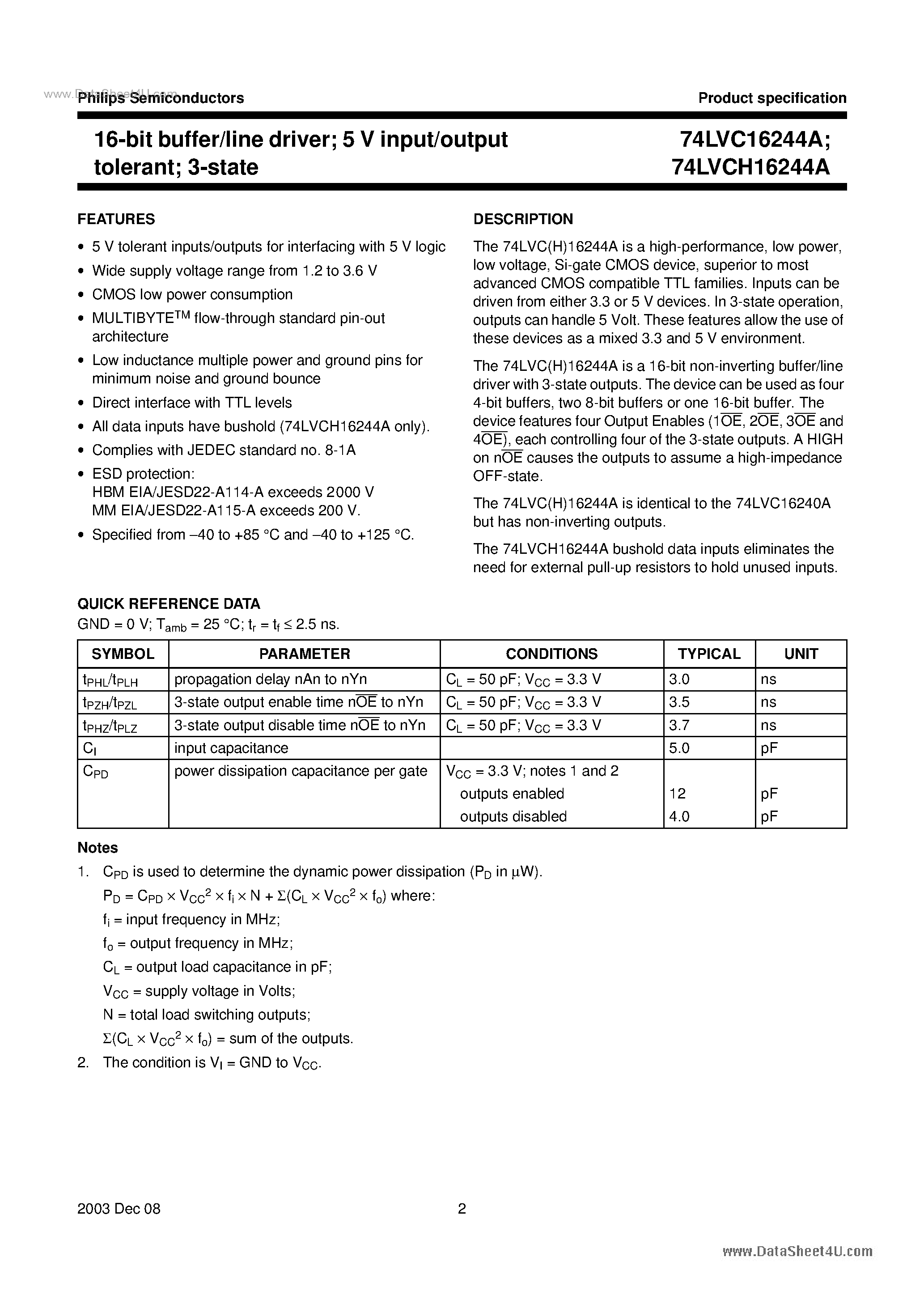 Даташит 74LVC16244A - 16-bit buffer/line driver страница 2