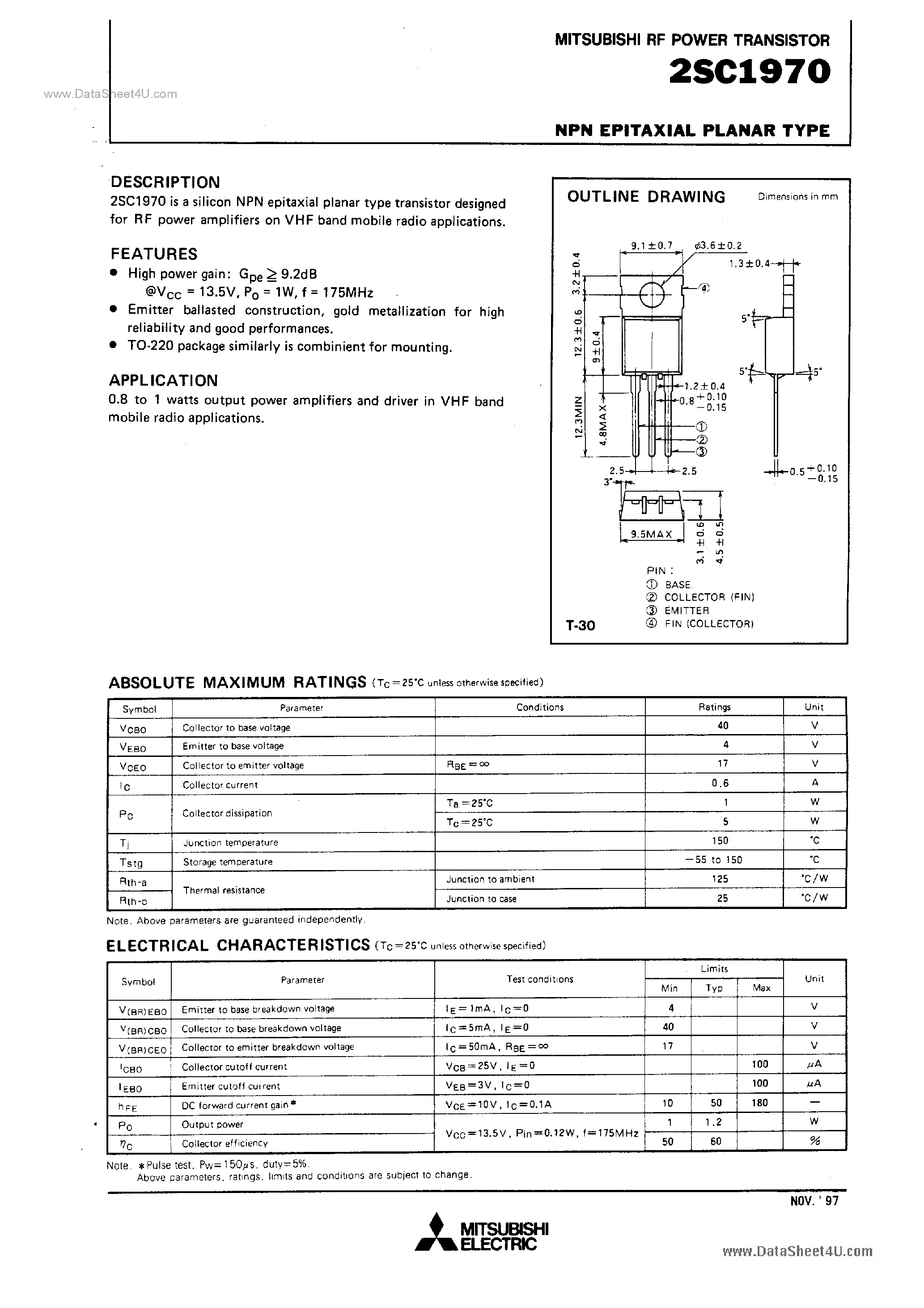 Datasheet C1970 page 1 Datasheet C1970 - Search -----> 2SC1970 page 1