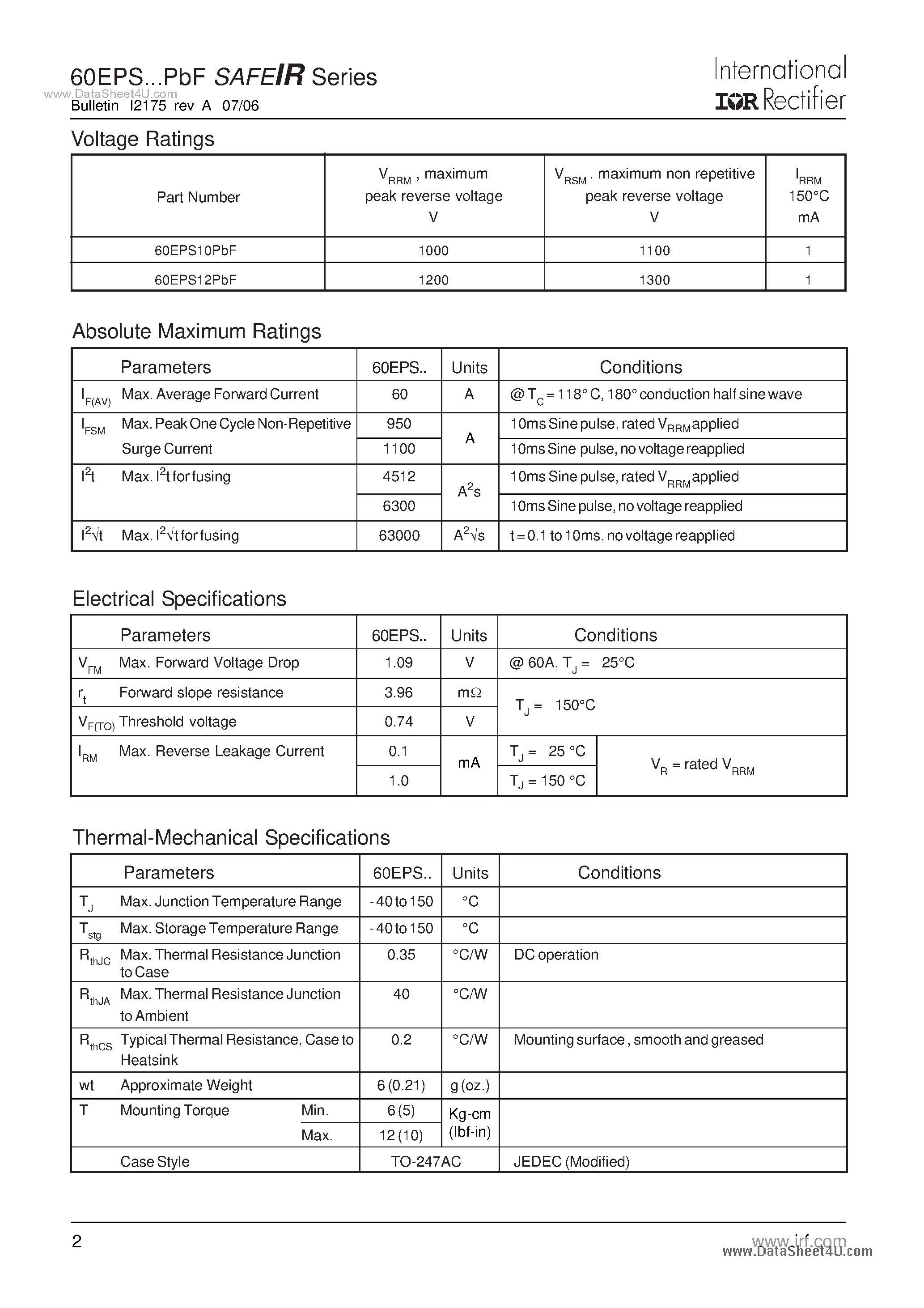 Datasheet 60EPS10PBF - INPUT RECTIFIER DIODE page 2