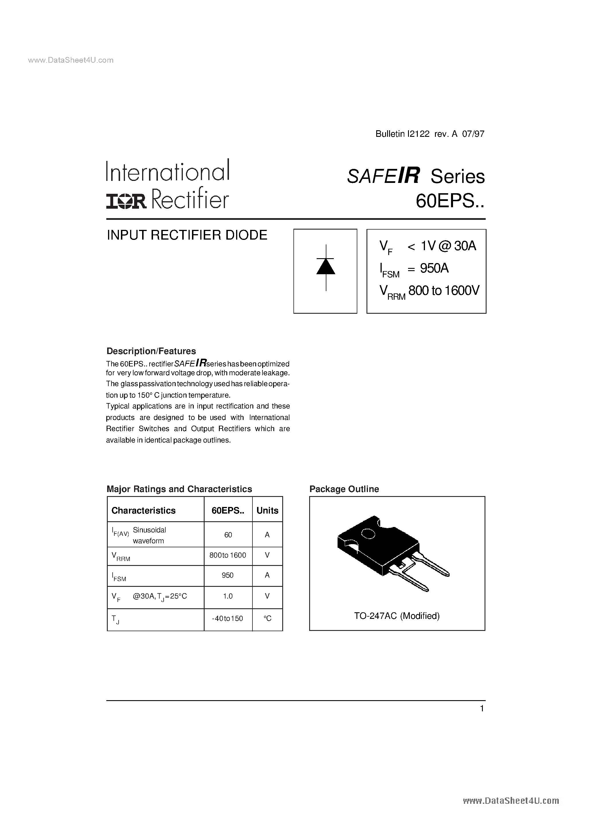 Datasheet 60EPS - INPUT RECTIFIER DIODE page 1