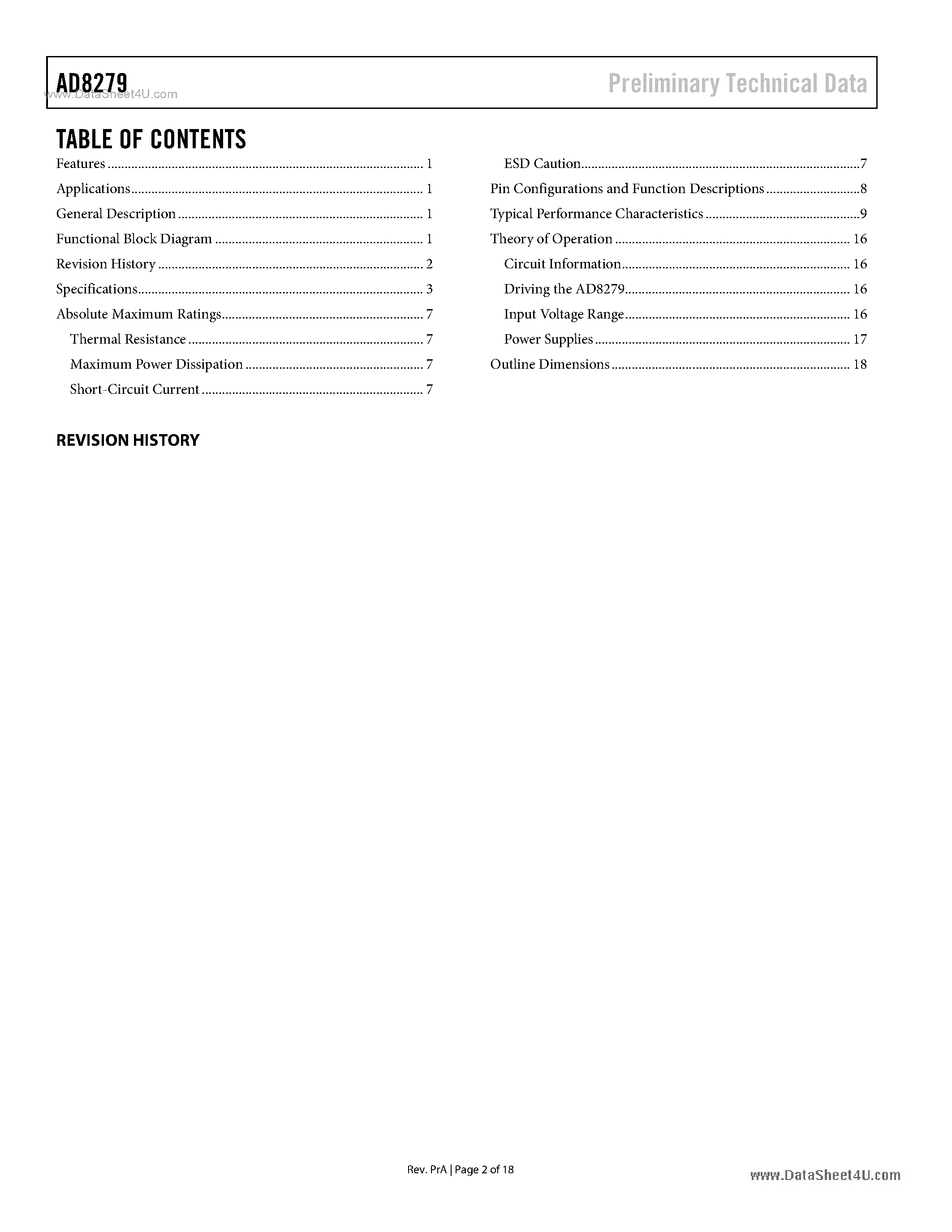 Datasheet AD8279 - Low Cost Difference Amplifiers page 2