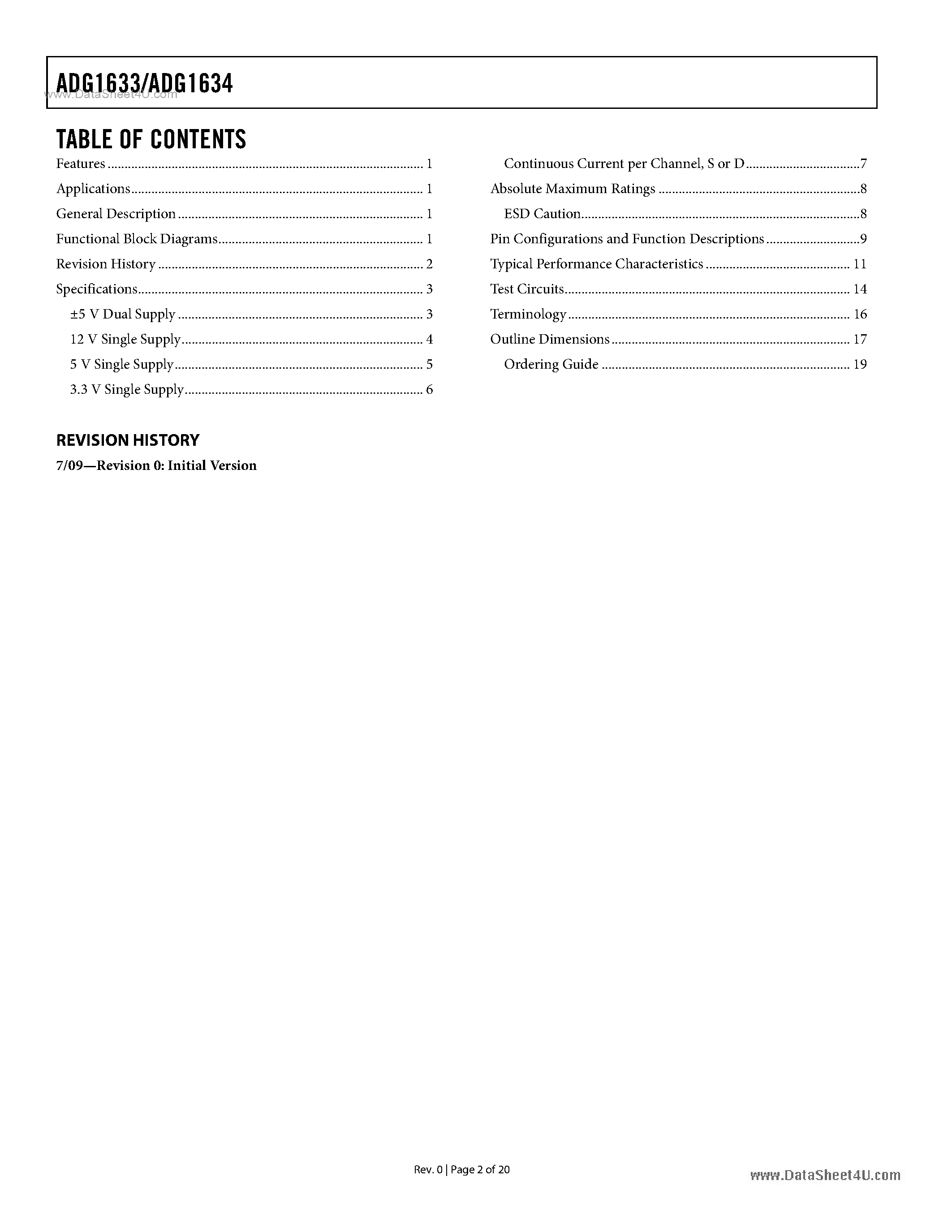 Даташит ADG1633 - (ADG1633 / ADG1634) +3.3 V Switches страница 2