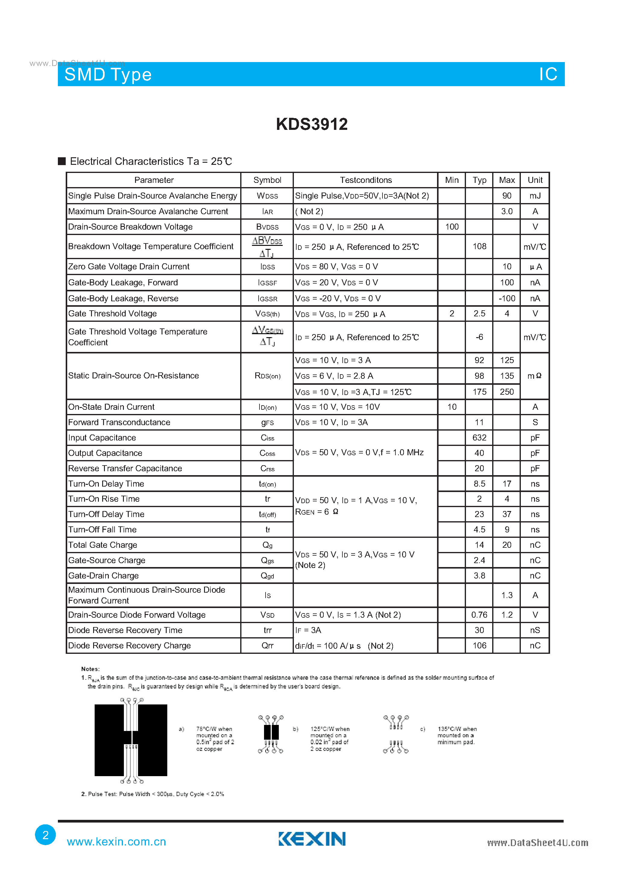 Datasheet KDS3912 - 100V Dual N-Channel PowerTrench MOSFET page 2