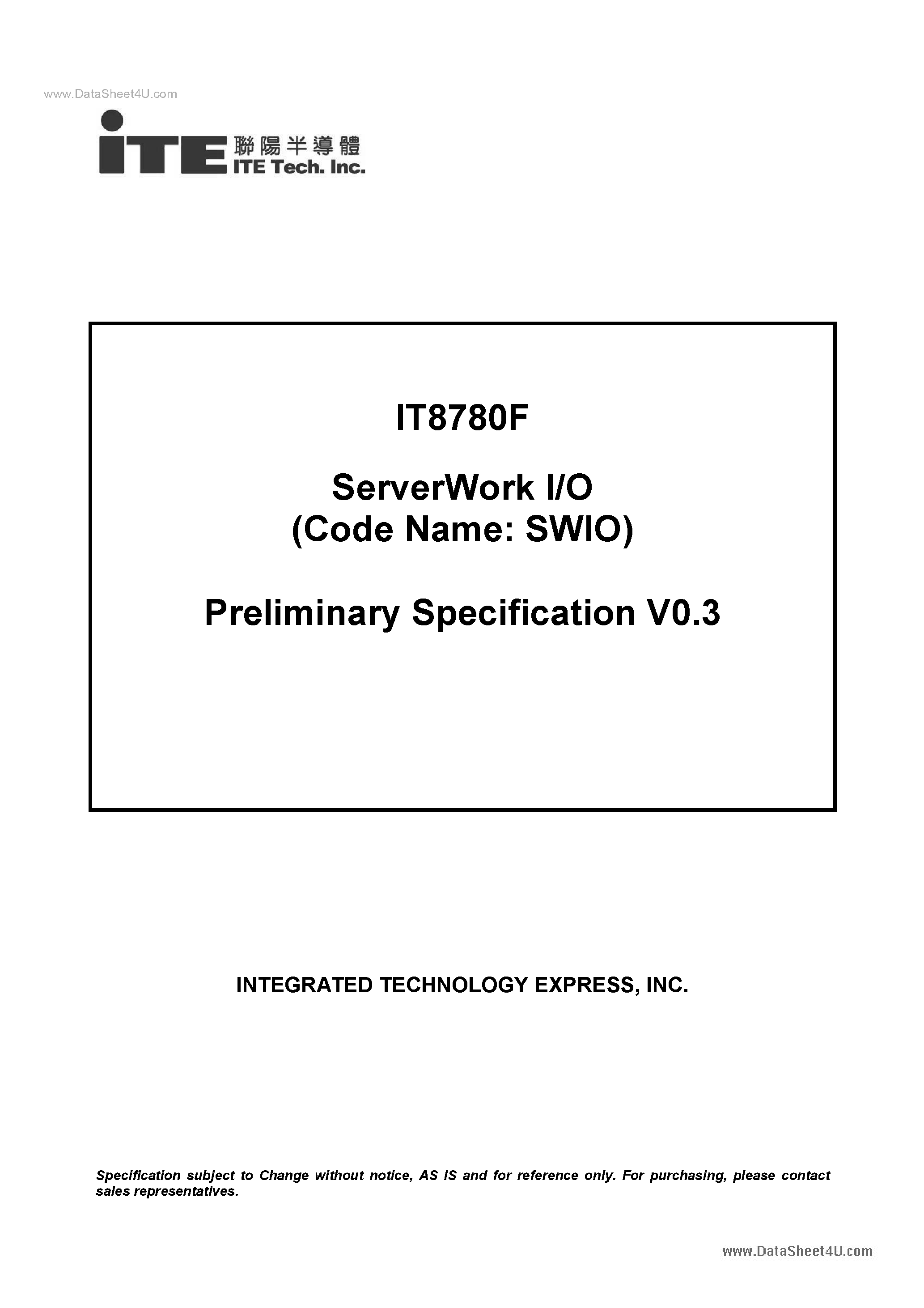 Datasheet IT8780F - Serverwork I/o page 1