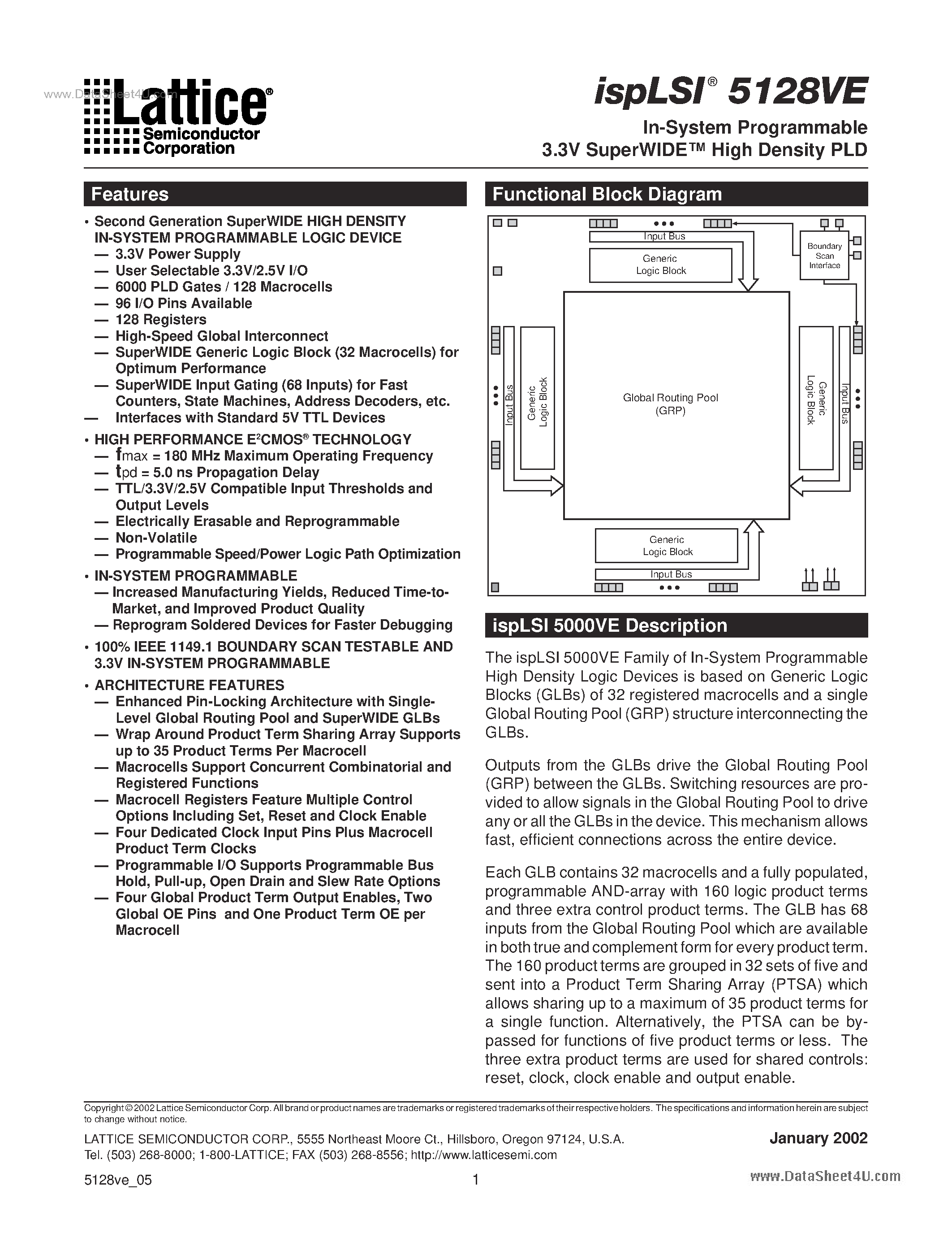 Datasheet ISPLSI5128VE - In-System Programmable 3.3V SuperWIDE High Density PLD page 1